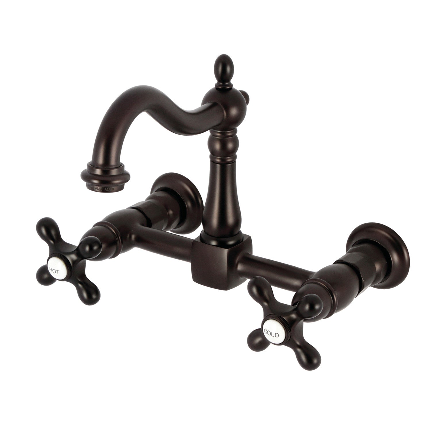 Kingston Heirloom KS1265AX - Robinet de cuisine à deux poignées Heritage 2 trous Wall Mount Bridge, Bronze frotté à l'huile