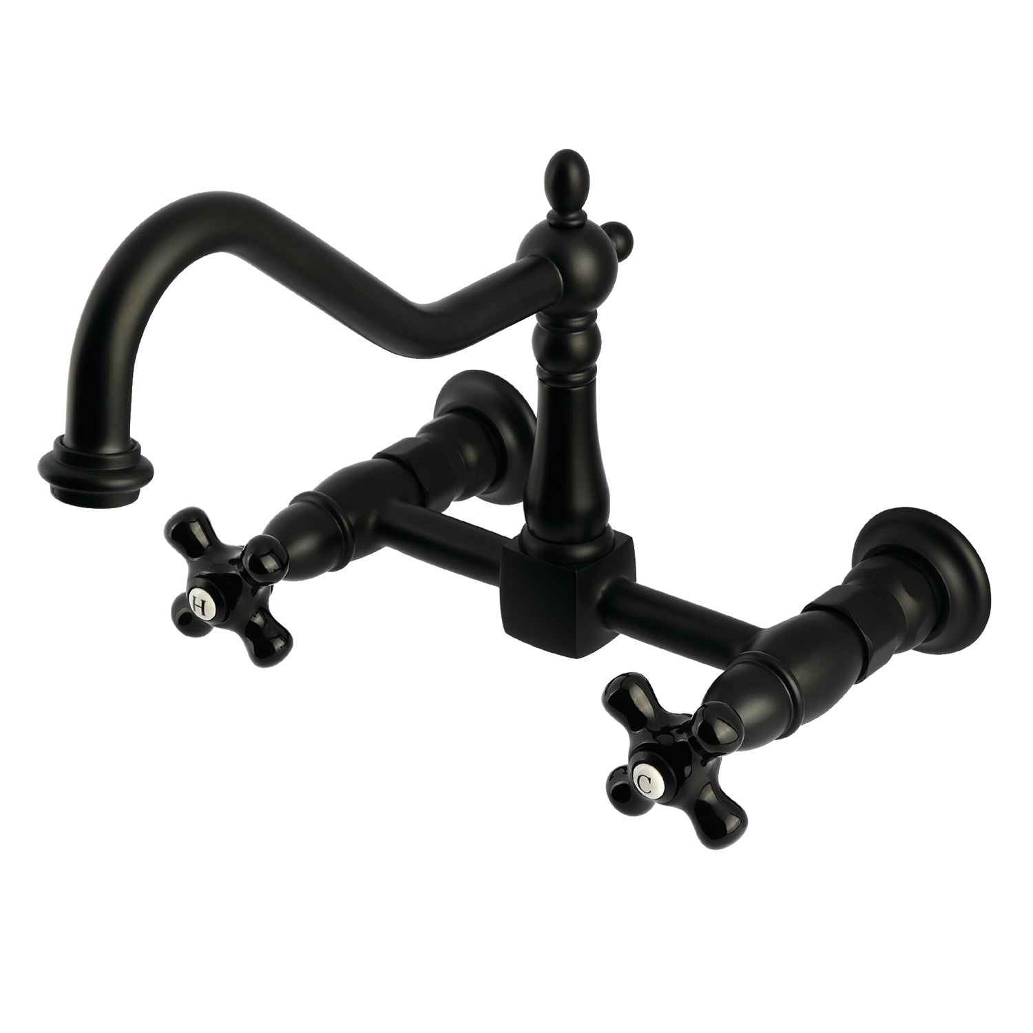 Kingston Heirloom KS1240PKX - Robinet de cuisine à deux poignées 2 trous Wall Mount Bridge, noir mat