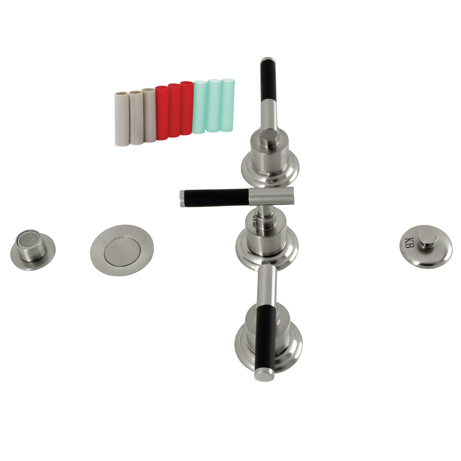 Kingston Sona KB6328CKL - Robinet de bidet vertical Kaiser à trois poignées avec éclat en laiton, nickel brossé