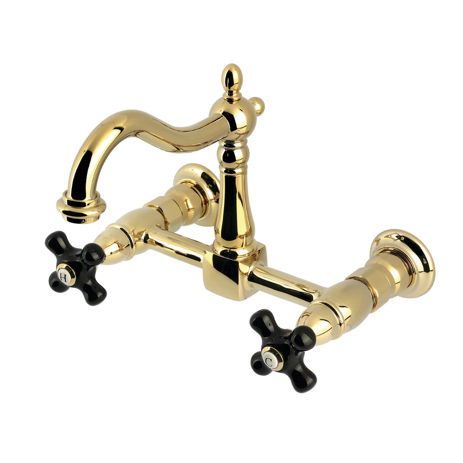 Kingston Heirloom KS1262PKX - Robinet de cuisine à deux poignées 2 trous Wall Mount Bridge, laiton poli