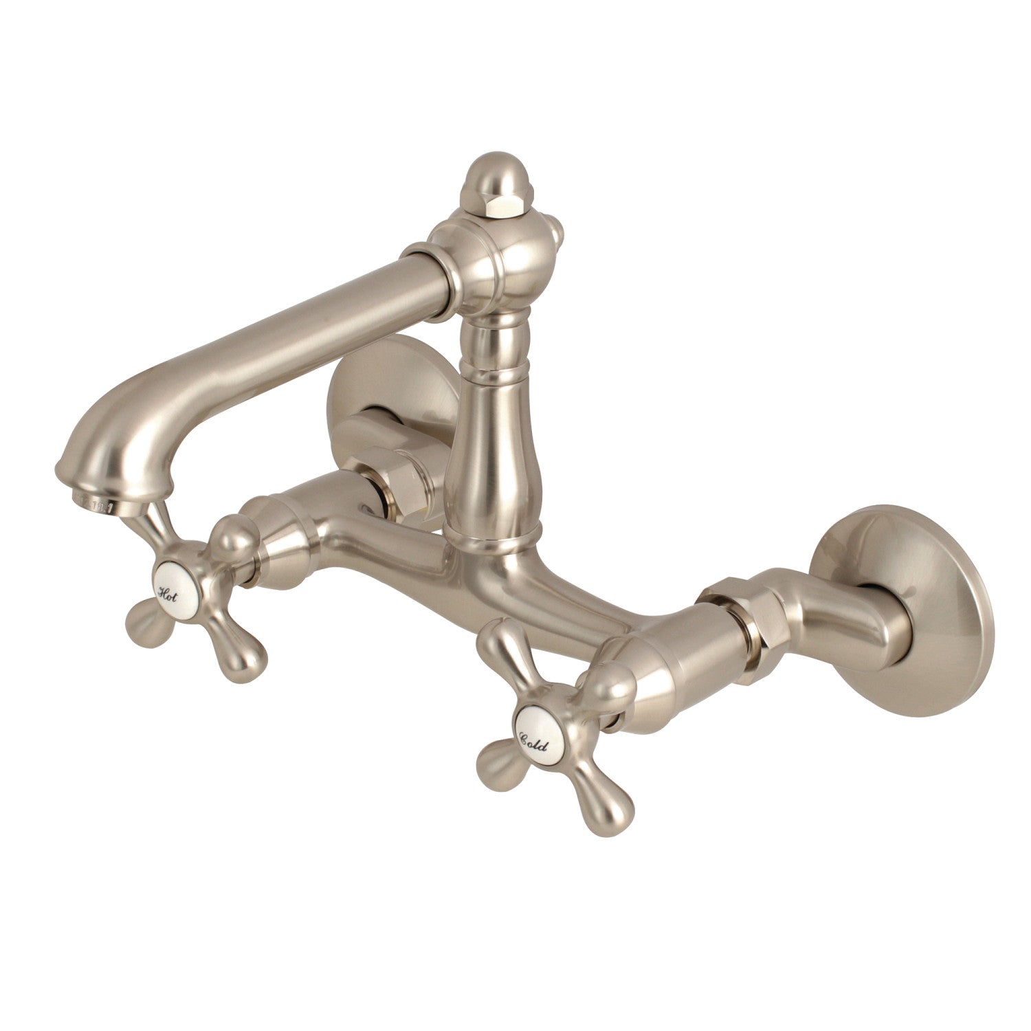 Kingston Tulare KS7228AX - Robinet de cuisine à deux poignées de pays anglais 2 trous Wall Mount Bridge, nickel brossé