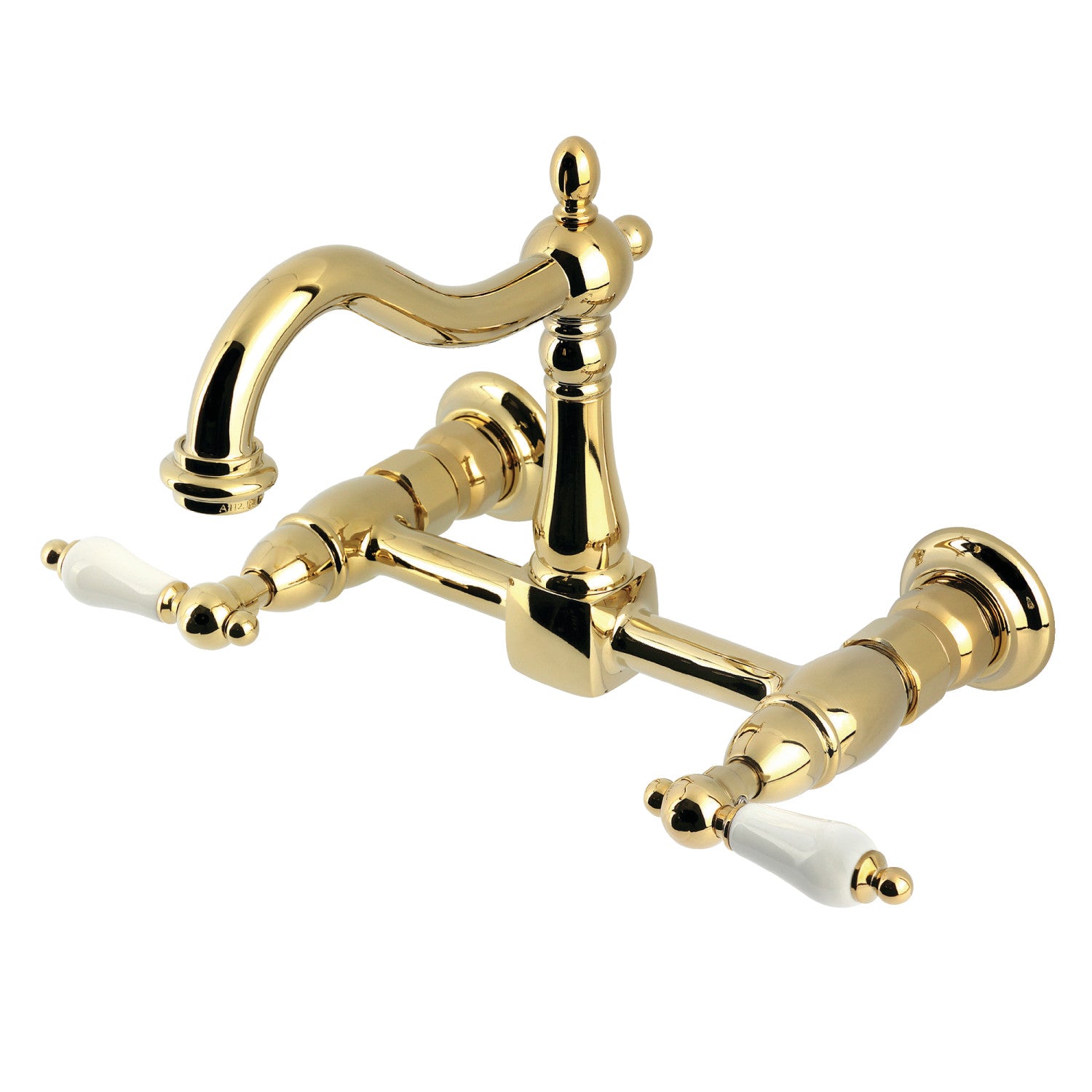 Kingston Heirloom KS1262PL - Robinet de cuisine à deux poignées Heritage 2 trous Wall Mount Bridge, laiton poli