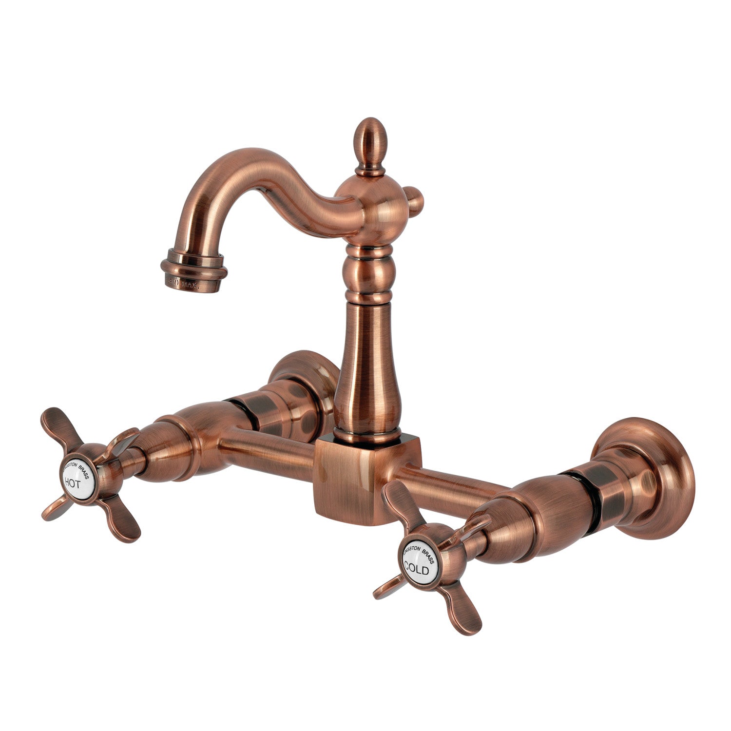 Kingston Heirloom KS244BEXAC - Robinet de cuisine à deux poignées 2 trous Wall Mount Bridge, cuivre antique