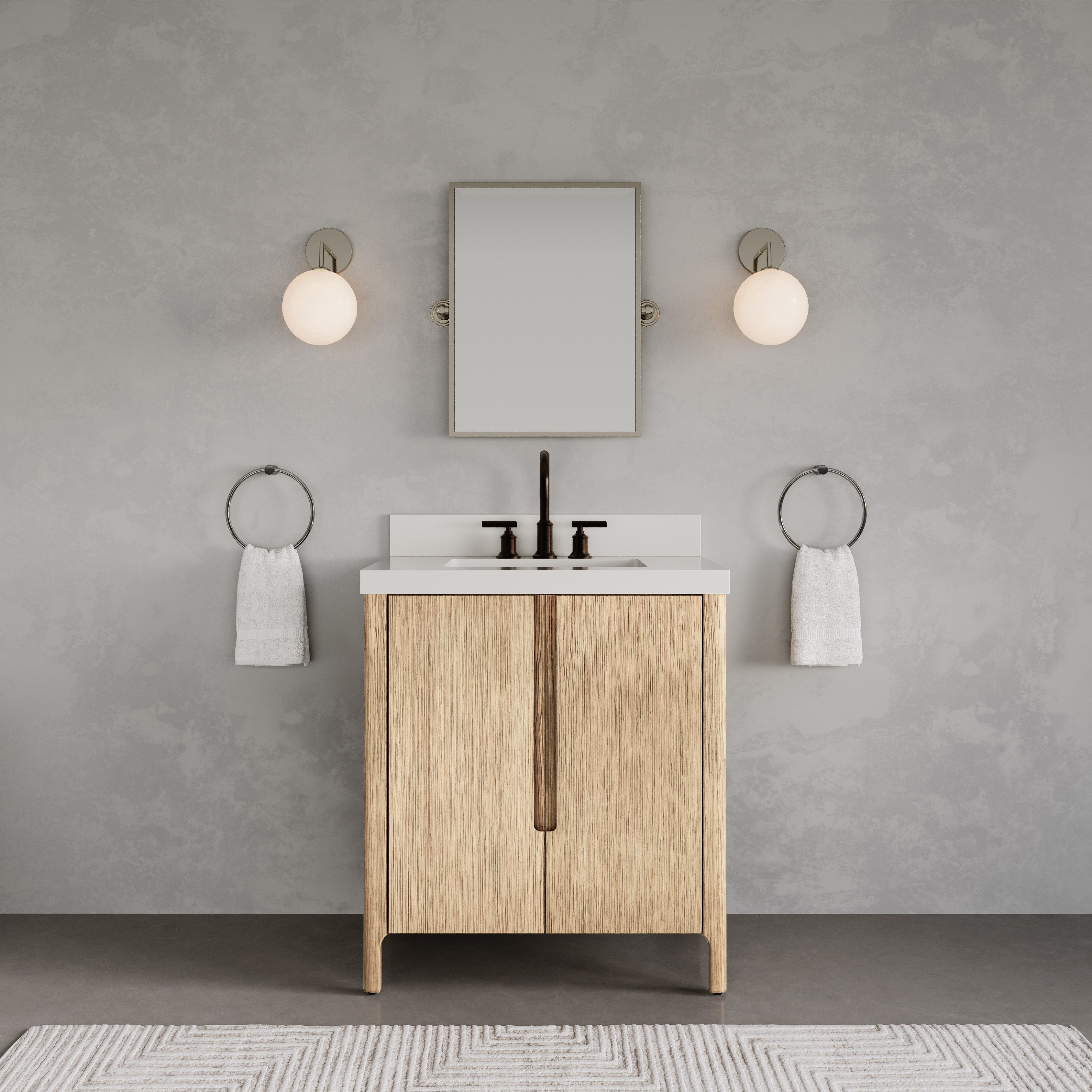 Kingston Luxe SE30QZ00CL - 30 in. x 22 in. Bathroom Vanity Single Sink with White Quartz Top, Casa Latte