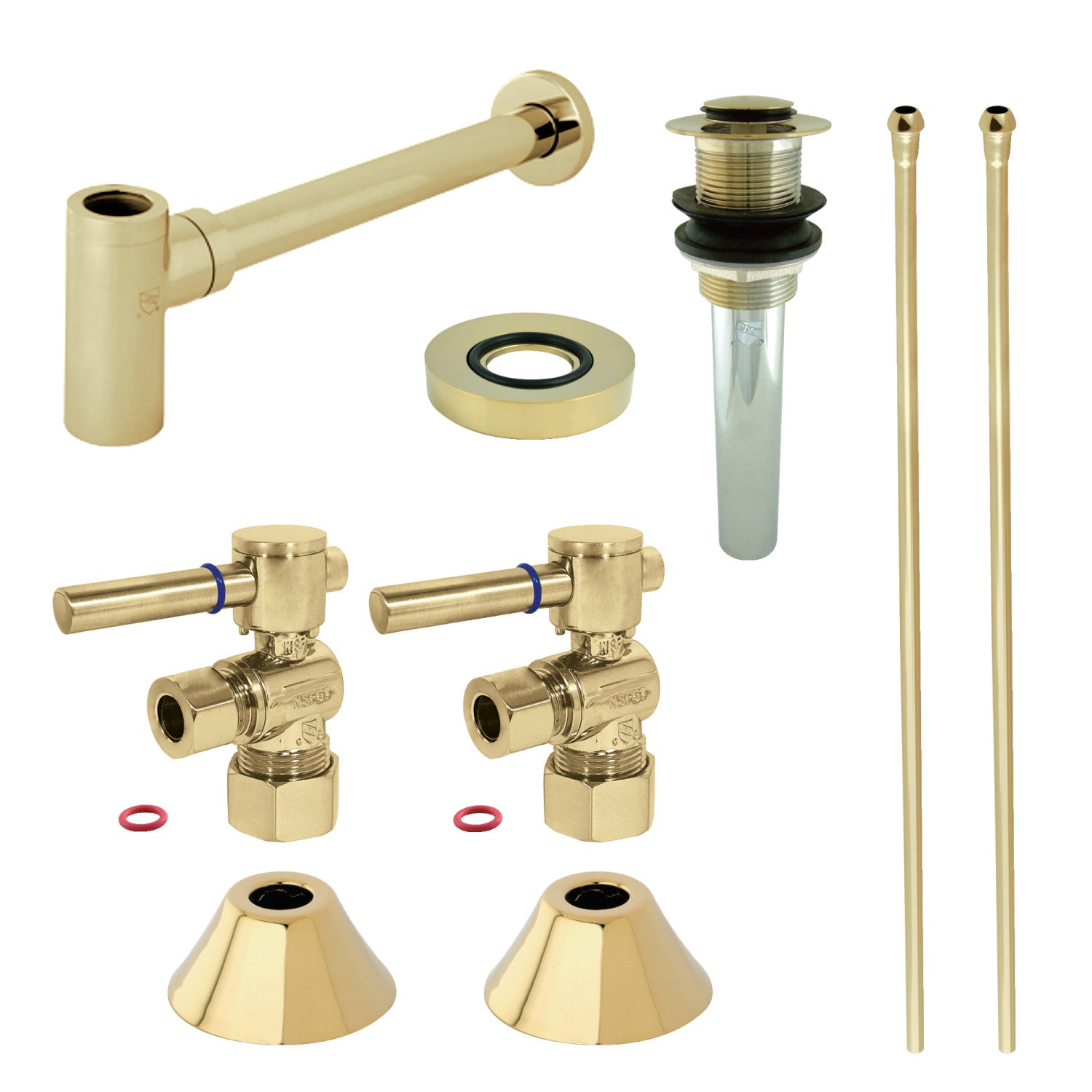 Kingston Sona CC53302DLVKB30 - Trimscape Modern Plumbing Sink Trim Kit with Bottle Trap and Drain, Polished Brass