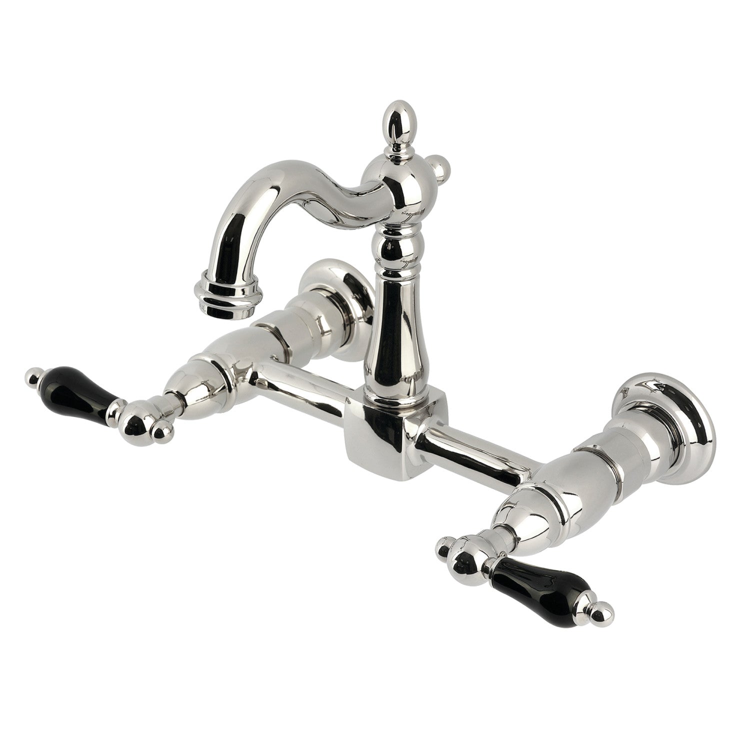 Kingston Heirloom KS2446PKL - Robinet de cuisine à deux poignées 2 trous Wall Mount Bridge, nickel poli