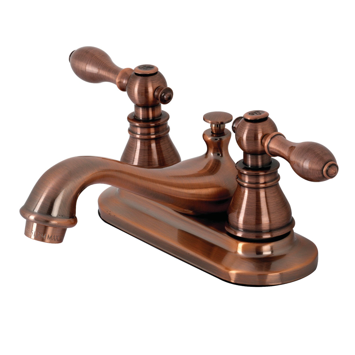 Kingston Heirloom KB606ACL - American Classic Double-Handle 3 trous montage sur plage 4-Inch Centerset Robinet de salle de bains avec drain à tirette, cuivre antique