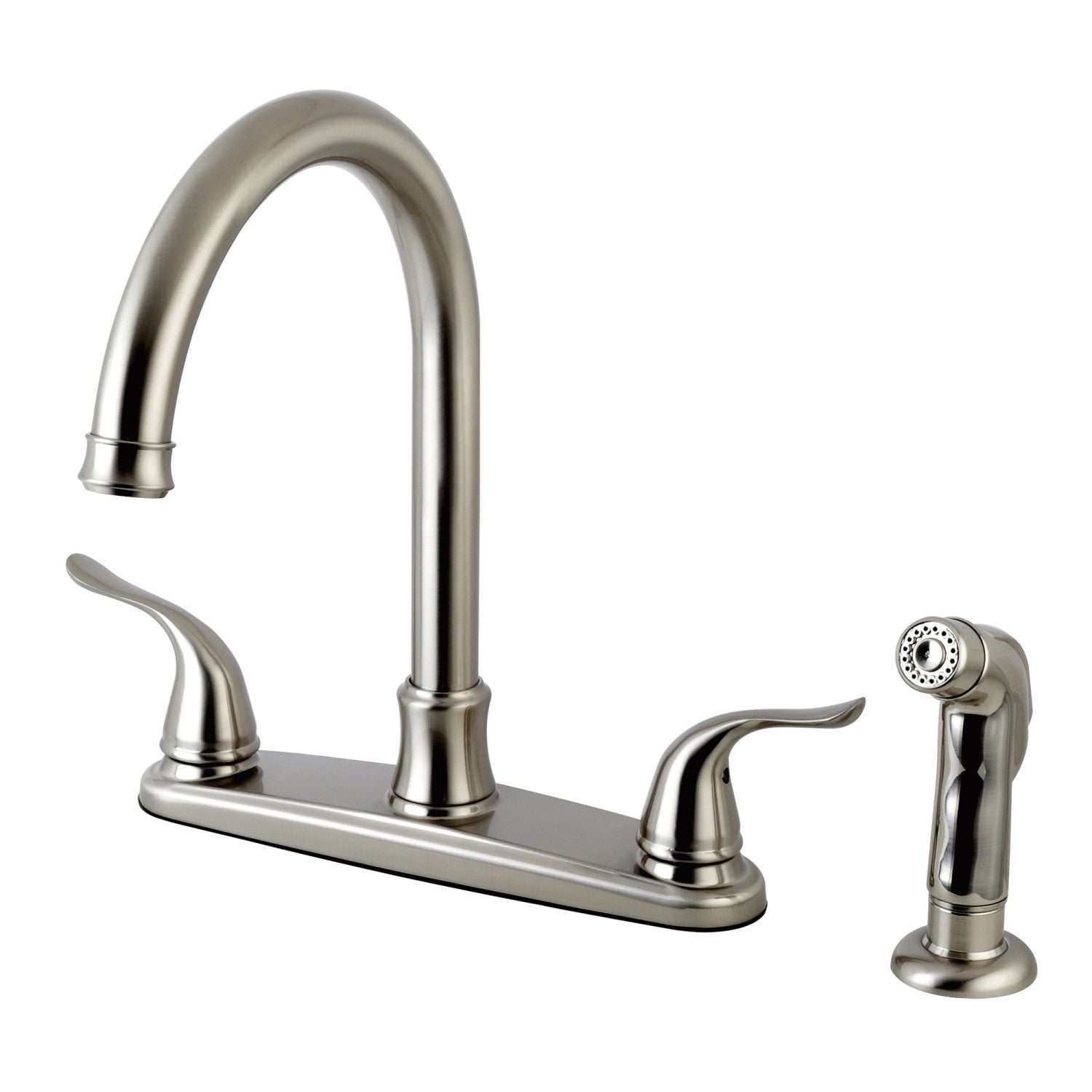 Kingston Tulare FB7798YLSP - Robinet de cuisine Yosemite à deux poignées 4 trous 8" avec pulvérisateur latéral, nickel brossé