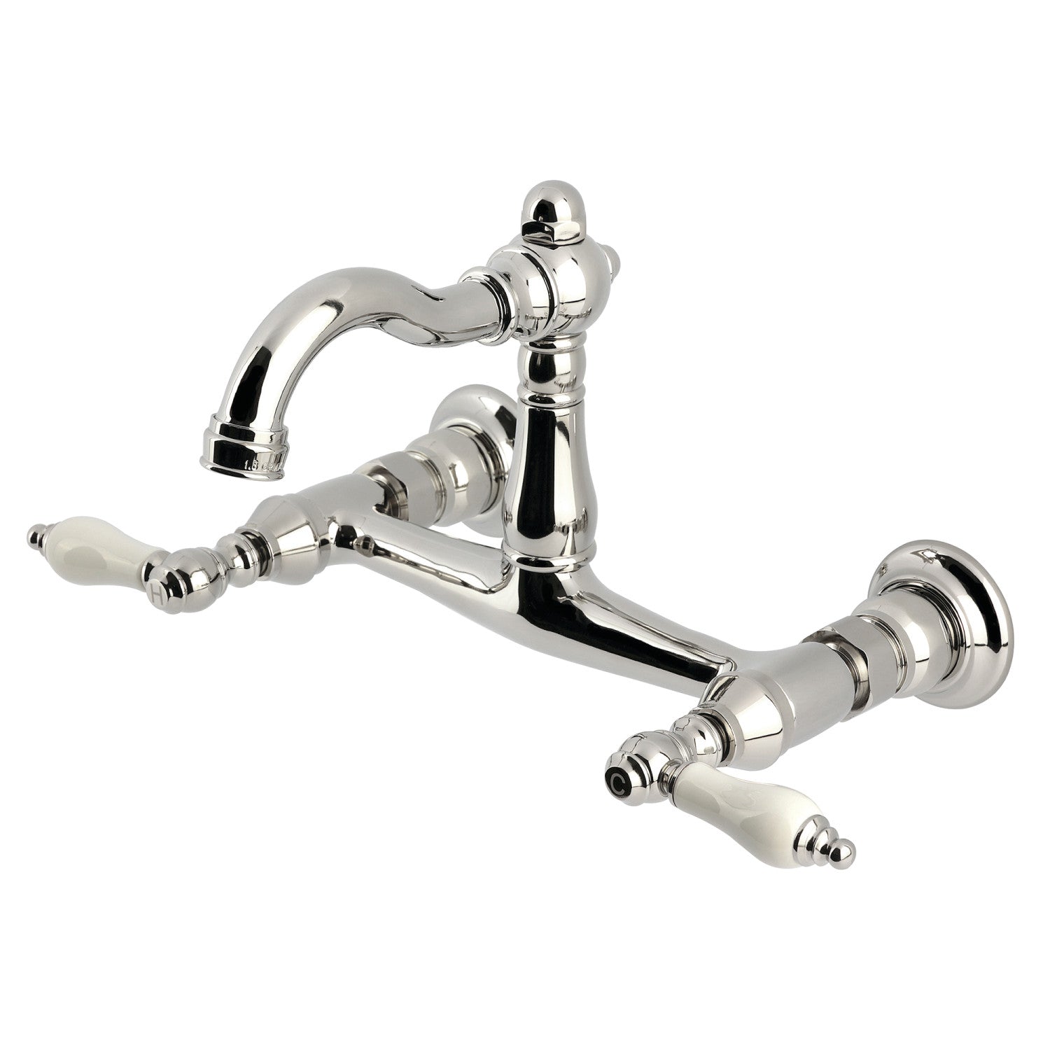 Kingston Heirloom KS3256PL - Robinet de cuisine à deux poignées vintage 2 trous Wall Mount Bridge, nickel poli
