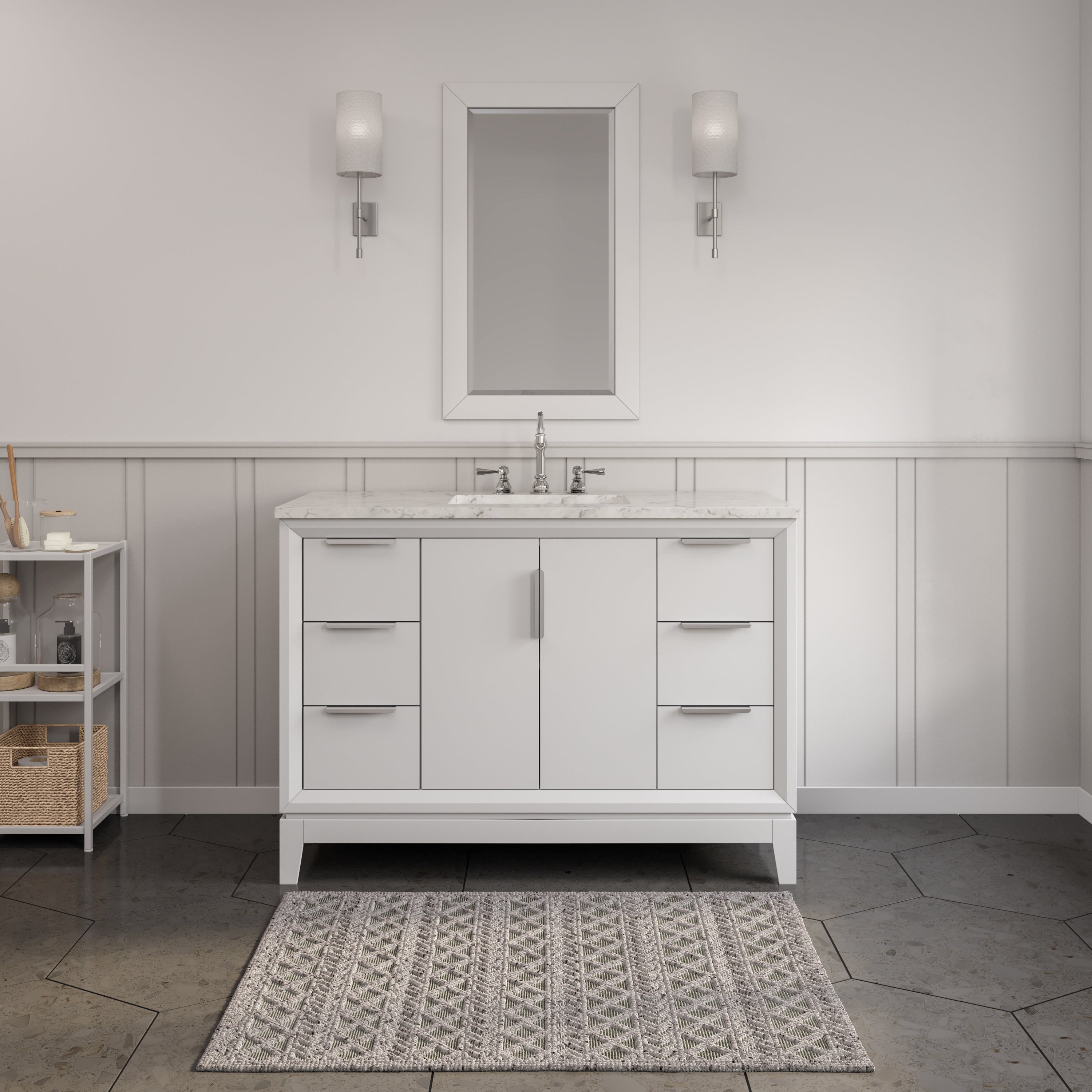 Kingston Luxe EL48CW01PW - 48 in. x 22 in. Bathroom Vanity Carrara White Marble Top, Pure White