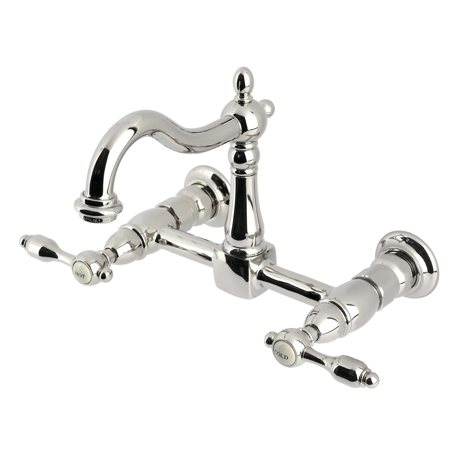 Kingston Heirloom KS1266TAL - Robinet de cuisine à deux poignées Tudor 2 trous Wall Mount Bridge, nickel poli