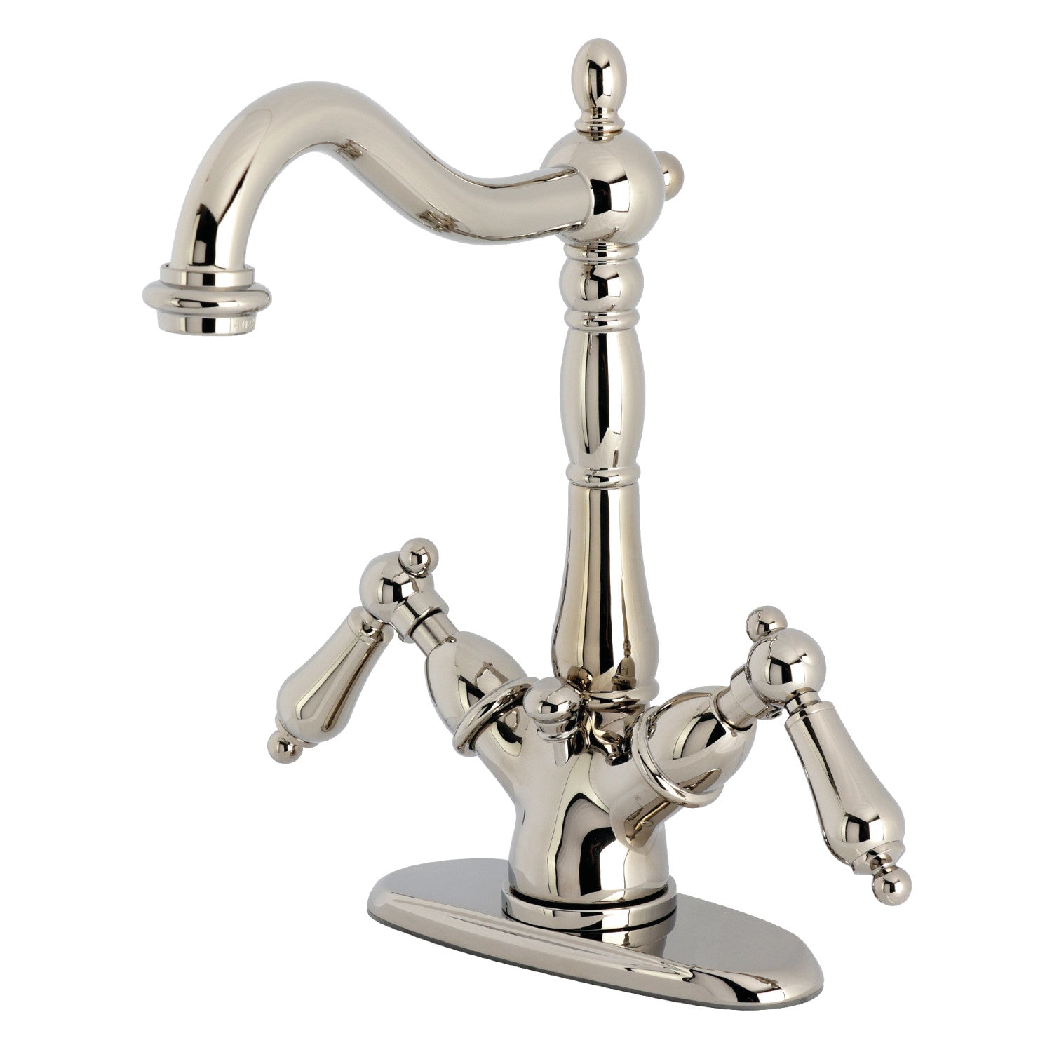 Kingston Heirloom KS1436AL - Heritage Double-Handle 1-or-3 Trou montage sur plage 4-Inch Centerset Robinet de salle de bains avec laiton à tirette, Nickel poli
