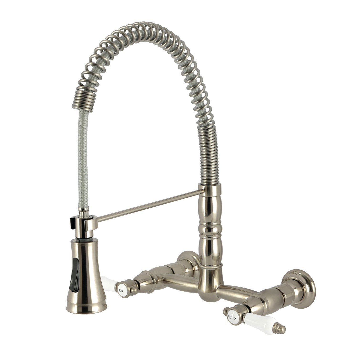 Kingston Tulare GS1248BPL - Bel-Air Double-Handle 2 trous Robinet de cuisine pré-rouleau, Nickel brossé