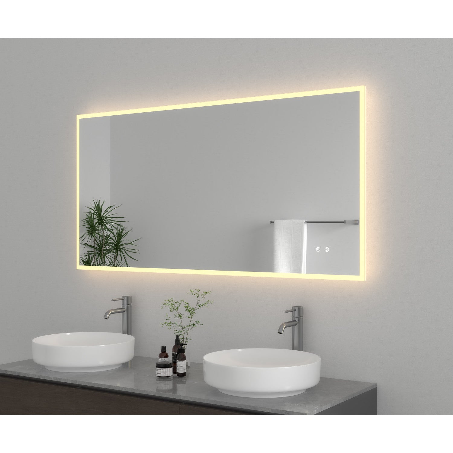 Kingston Aurora MR2016030 30-Inch x 60-Inch LED Bathroom Mirror, Front and Back Light, Anti-Fog, Dimmable Touch Sensor Lighted Mirror, Silver