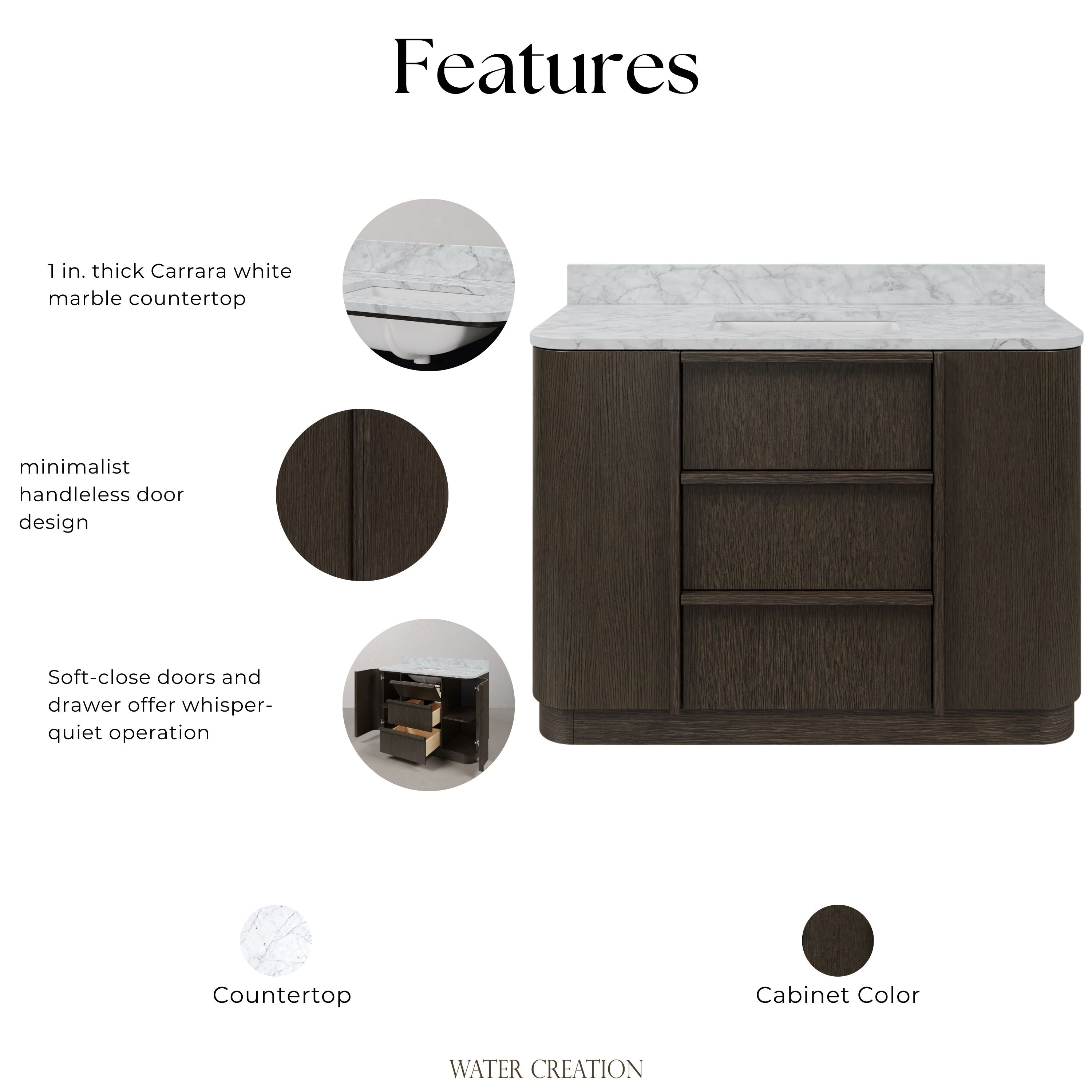 Kingston Luxe OX48CW00CO - 48 in. x 22 in. Bathroom Vanity Single Sink Freestanding with Carrara White Marble Top, Charcoal Oak