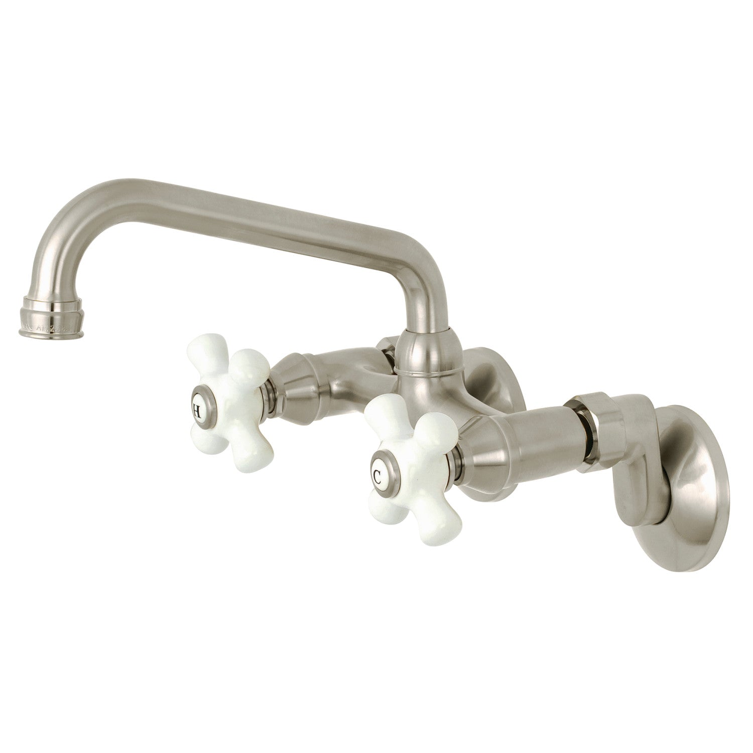 Kingston Heirloom KS613SN - Robinet de cuisine à deux poignées 2 trous Wall Mount Bridge, Nickel brossé