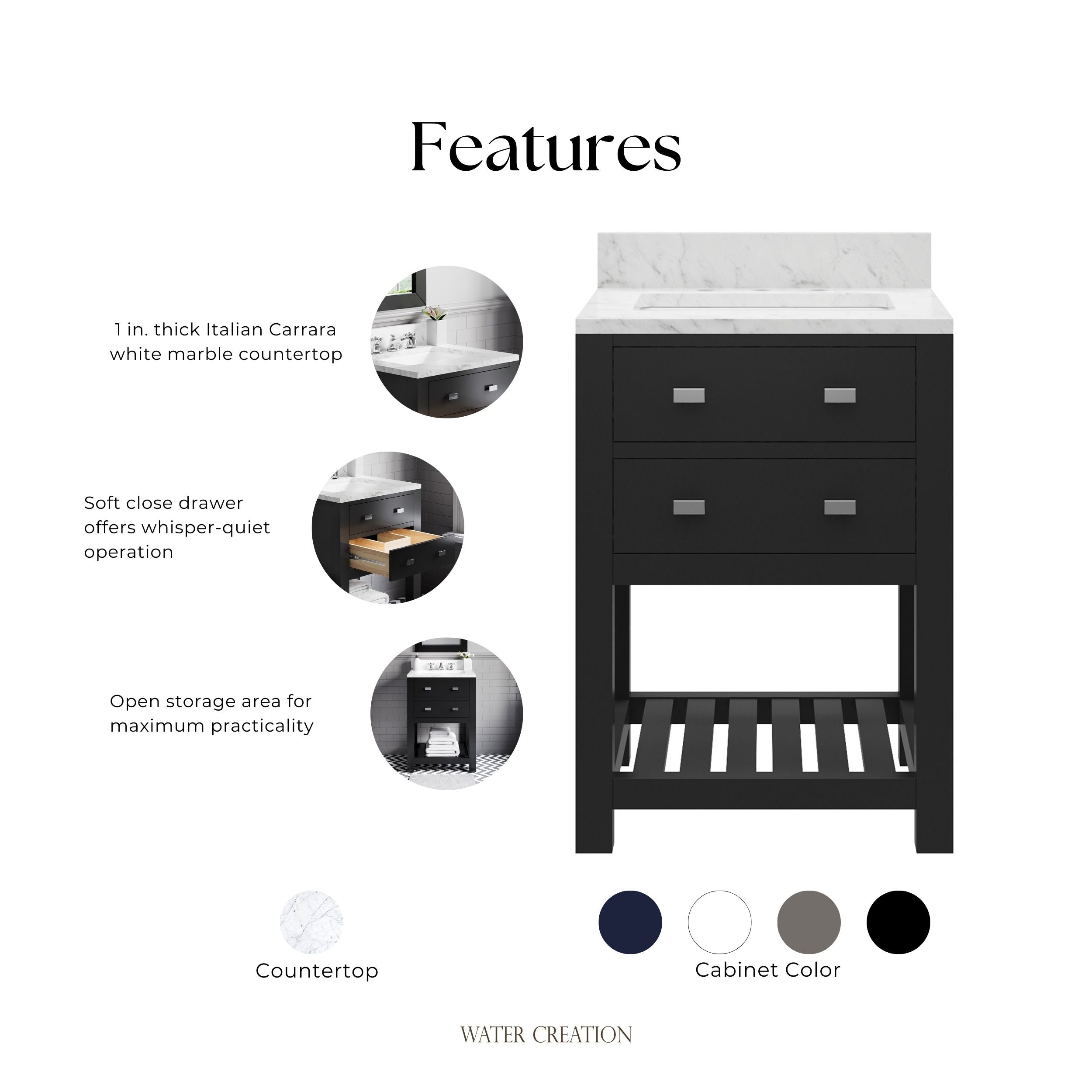 Kingston Luxe MA24CW01ES - 24 in. x 21.5 in. Bathroom Vanity Carrara White Marble Top, Espresso