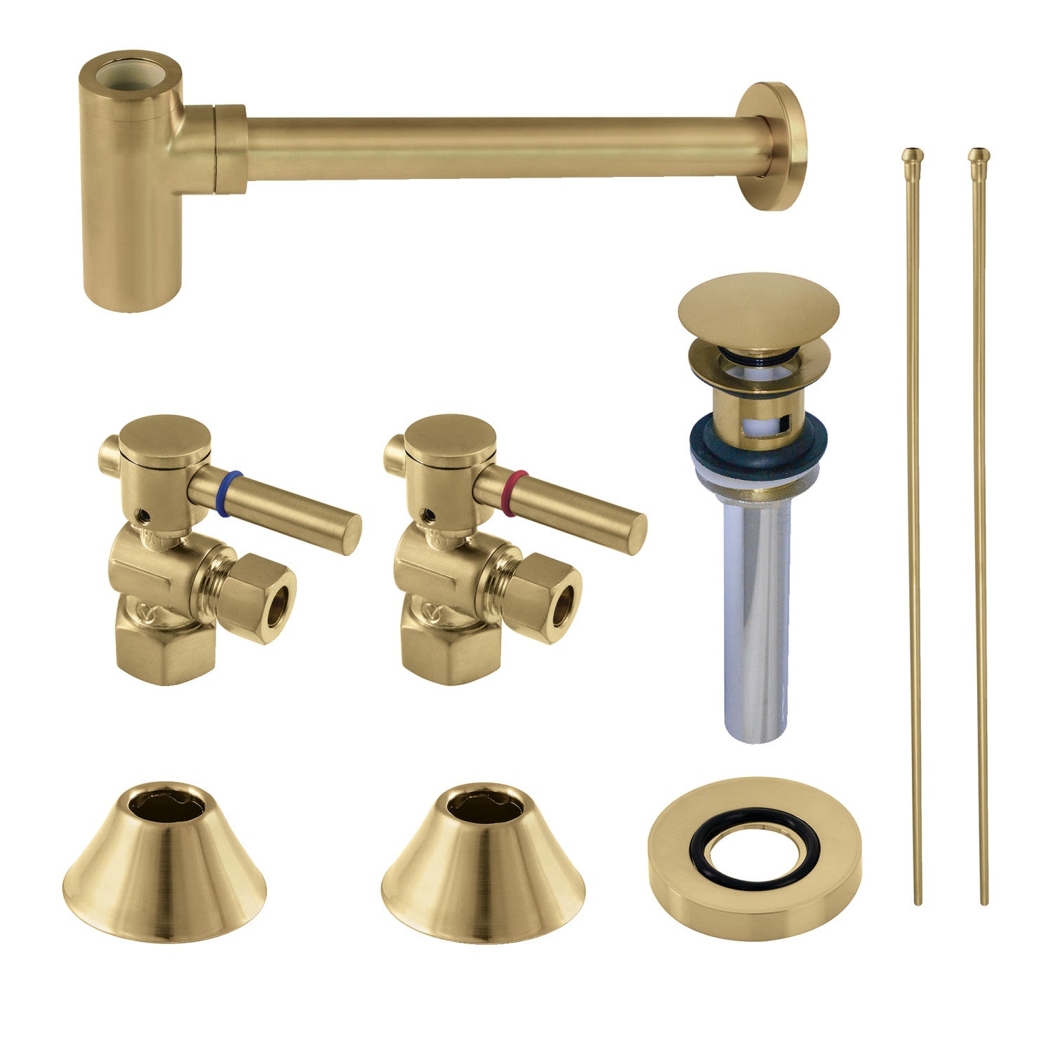 Kingston Sona CC43107DLVOKB30 - Trimscape Modern Plumbing Sink Trim Kit with Bottle Trap and Overflow Drain, Brushed Brass