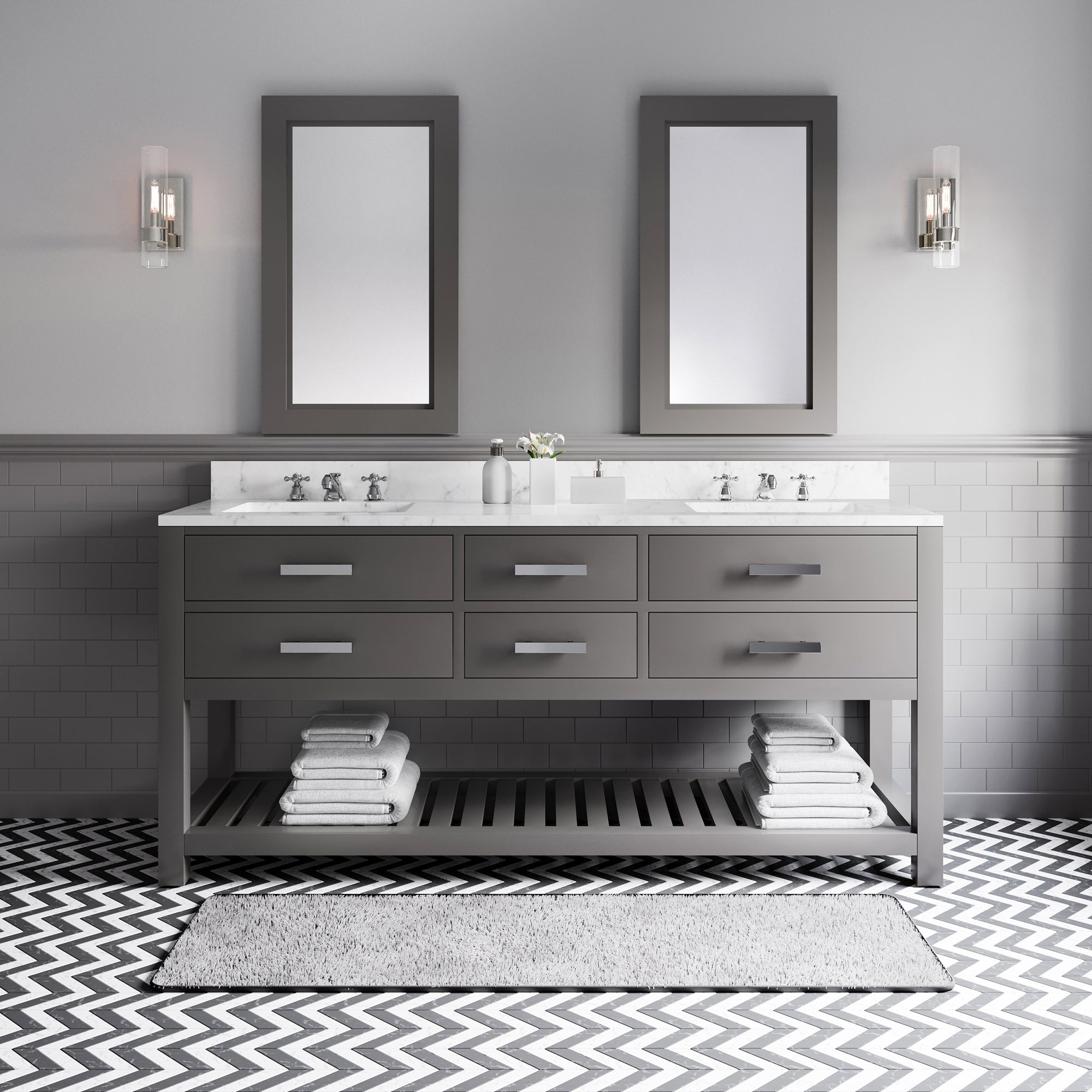 Kingston Luxe MA72CW01CG - 72 in. x 21.5 in. Bathroom Vanity Carrara White Marble Top, Cashmere Grey