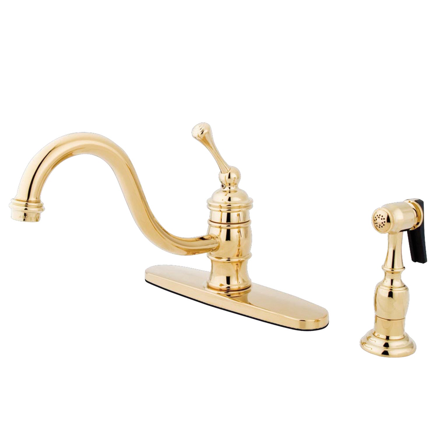 Kingston Heirloom KB3572BLBS - Robinet de cuisine vintage à une poignée 2-or-4 avec pulvérisateur en laiton, laiton poli