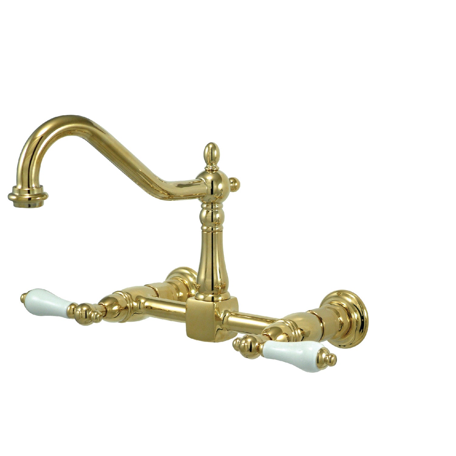 Kingston Heirloom KS1242PL - Robinet de cuisine à deux poignées Heritage 2 trous Wall Mount Bridge, laiton poli