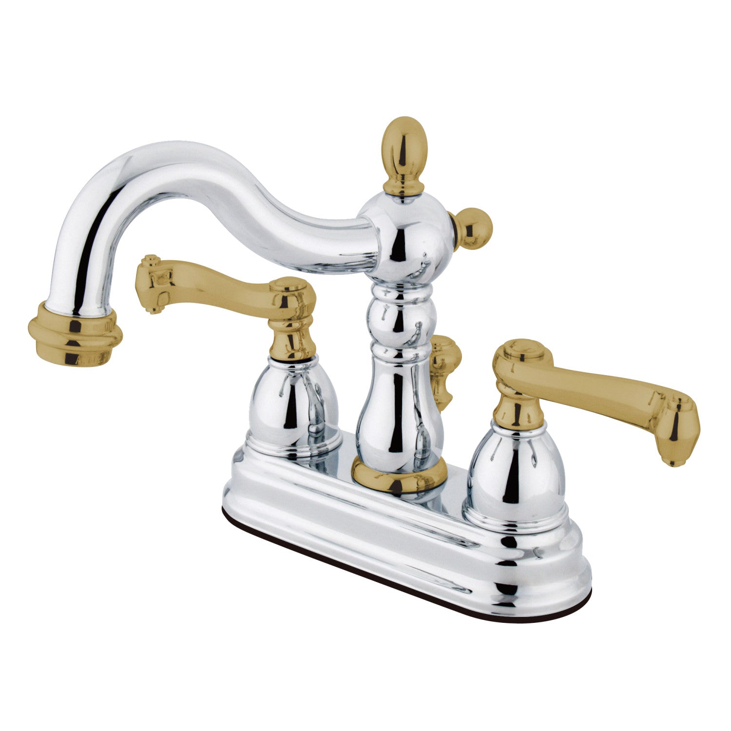 Kingston Heirloom KB1604FL - Heritage Double-Handle 3 trous montage sur plage 4-Inch Centerset Robinet de salle de bains avec drain à tirette, poli Chrome / laiton poli