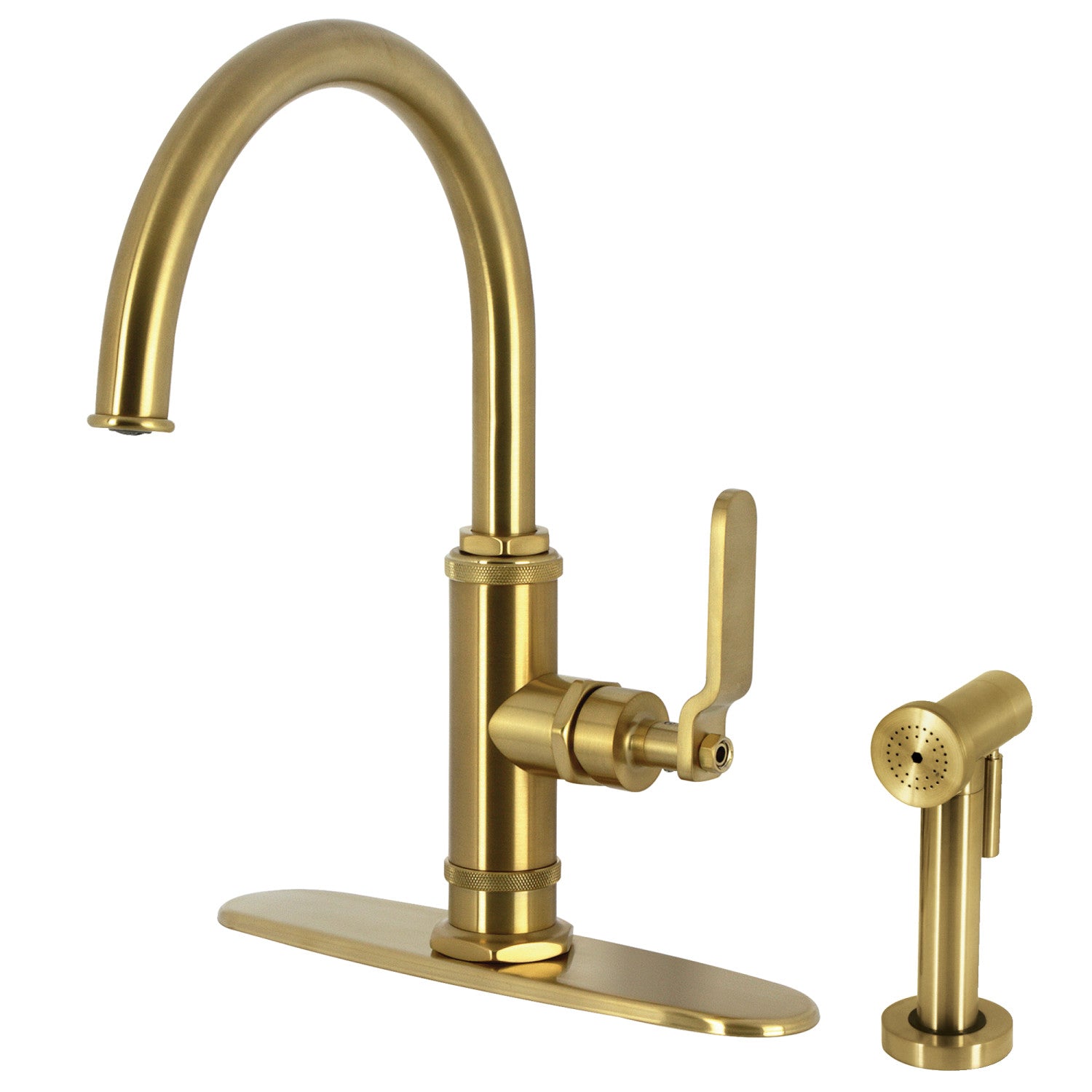 Kingston Sona KS2437KL - Robinet de cuisine à une poignée Whitaker 2 trous avec pulvérisateur latéral en laiton brossé