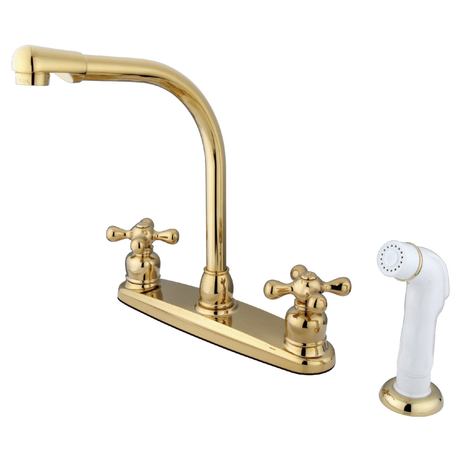 Kingston Tulare KB712AX - Victorian à deux poignées 4 trous 8" Centerset Robinet de cuisine avec pulvérisateur latéral, laiton poli