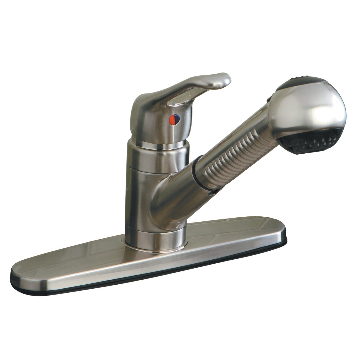 Kingston Tulare KB708SP - Wyndham à poignée unique 1-or-3 Trou montage sur plage Tirer-Out Pulvérisateur Robinet de cuisine, Nickel brossé