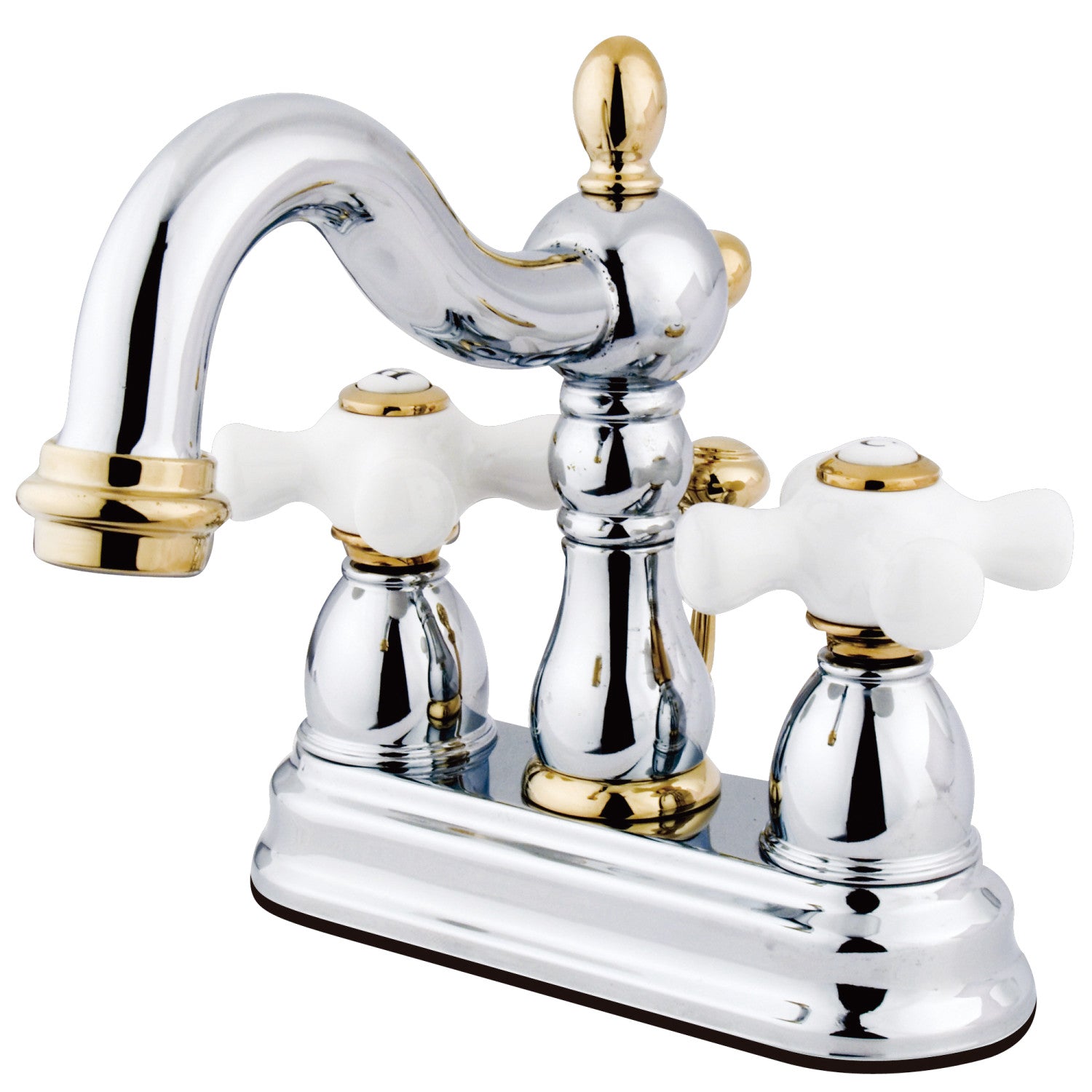 Kingston Heirloom KB1604PX - Heritage Double-Handle 3 trous montage sur plage 4-Inch Centerset Robinet de salle de bains avec drain à tirette, poli Chrome / laiton poli