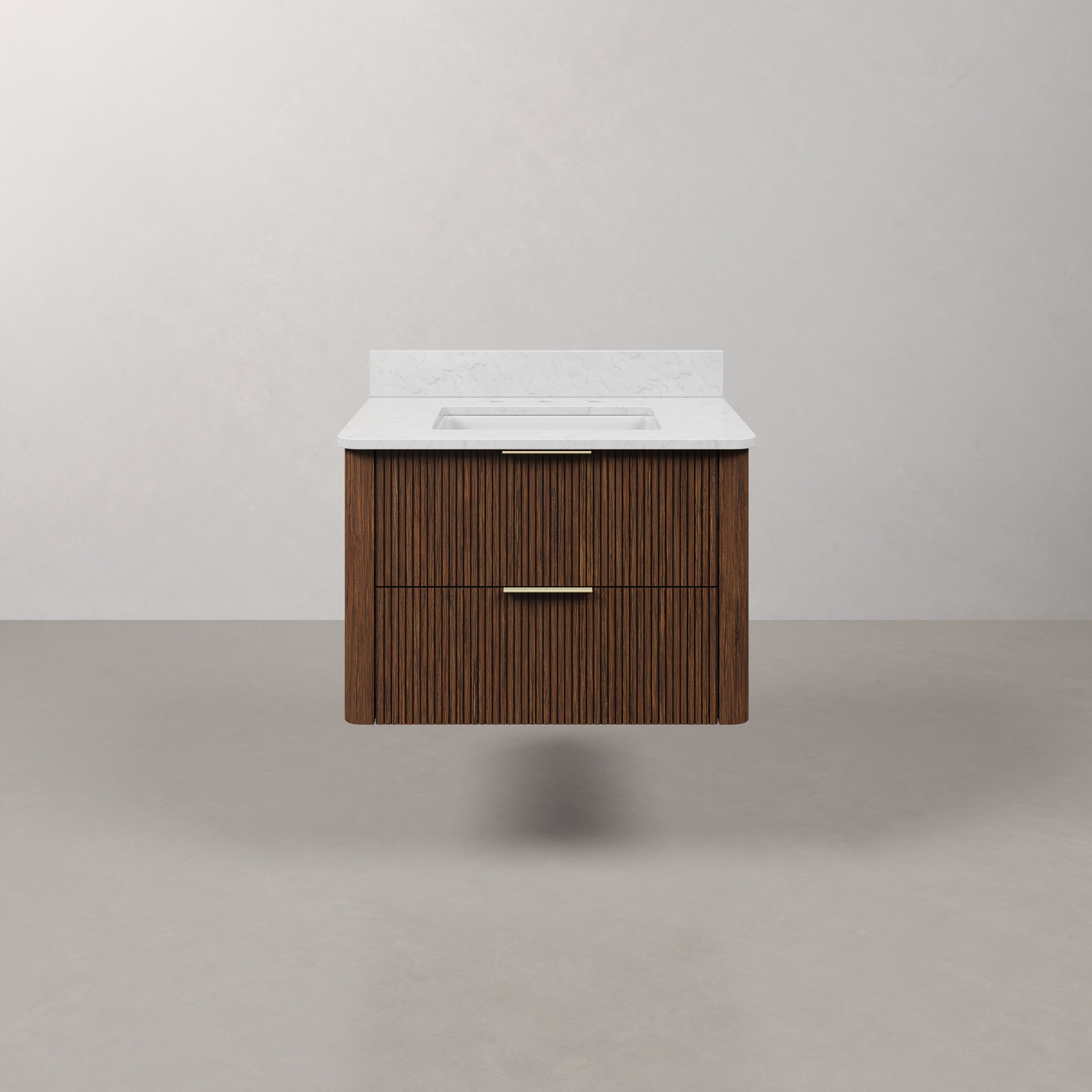 Kingston Luxe EU30EM00TO - 30 in. x 22 in. Bathroom Vanity Single Sink Freestanding with Carrara White Engineered Stone Top, Truffle Oak