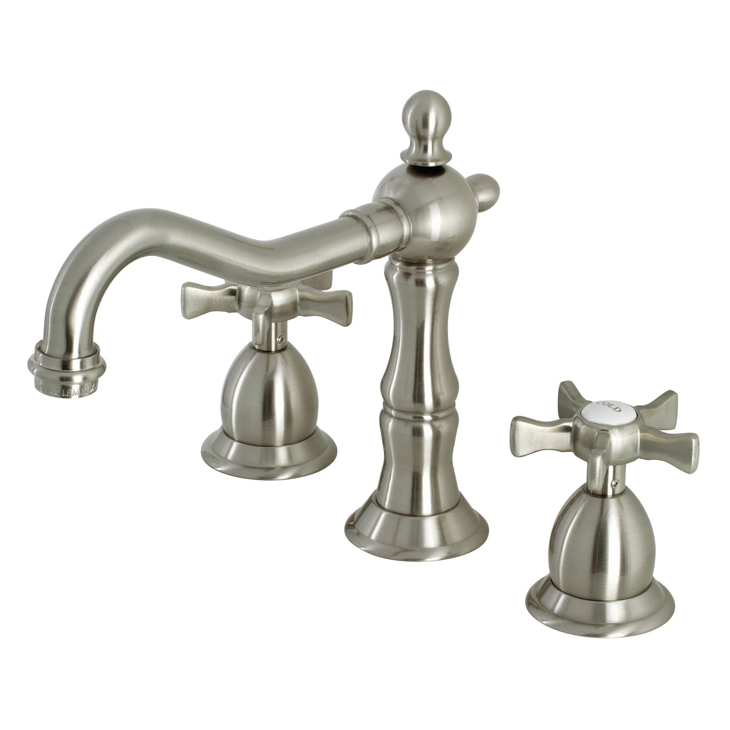 Kingston Heirloom KS1978NX - Robinet de salle de bain à deux poignées Hamilton 3 trous avec couvercle en laiton, nickel brossé
