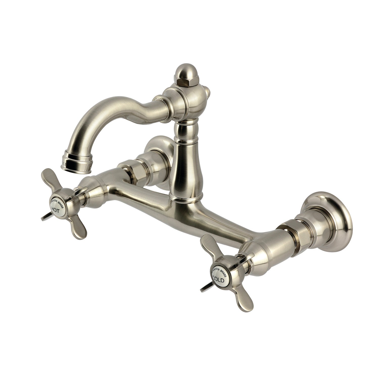 Kingston Heirloom KS3258BEX - Robinet de cuisine à deux poignées vintage 2 trous Wall Mount Bridge, nickel brossé