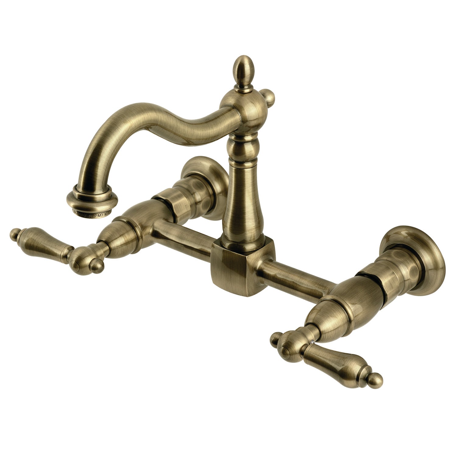 Kingston Heirloom KS1263AL - Robinet de cuisine à deux poignées Heritage 2 trous Wall Mount Bridge, laiton antique