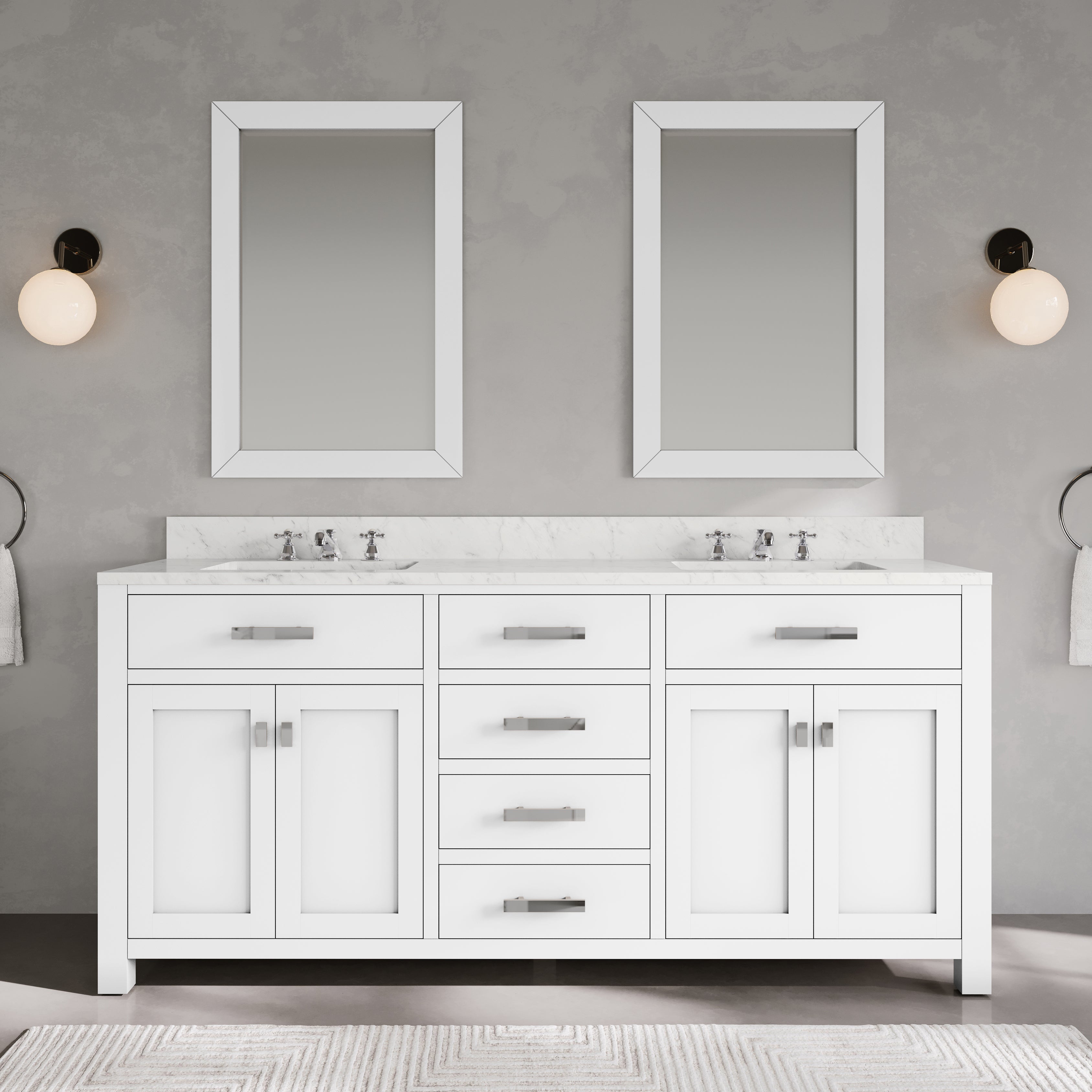 Kingston Luxe MS72CW01PW - 72 in. x 21.5 in. Bathroom Vanity Marble Top in Carrara White, Modern White