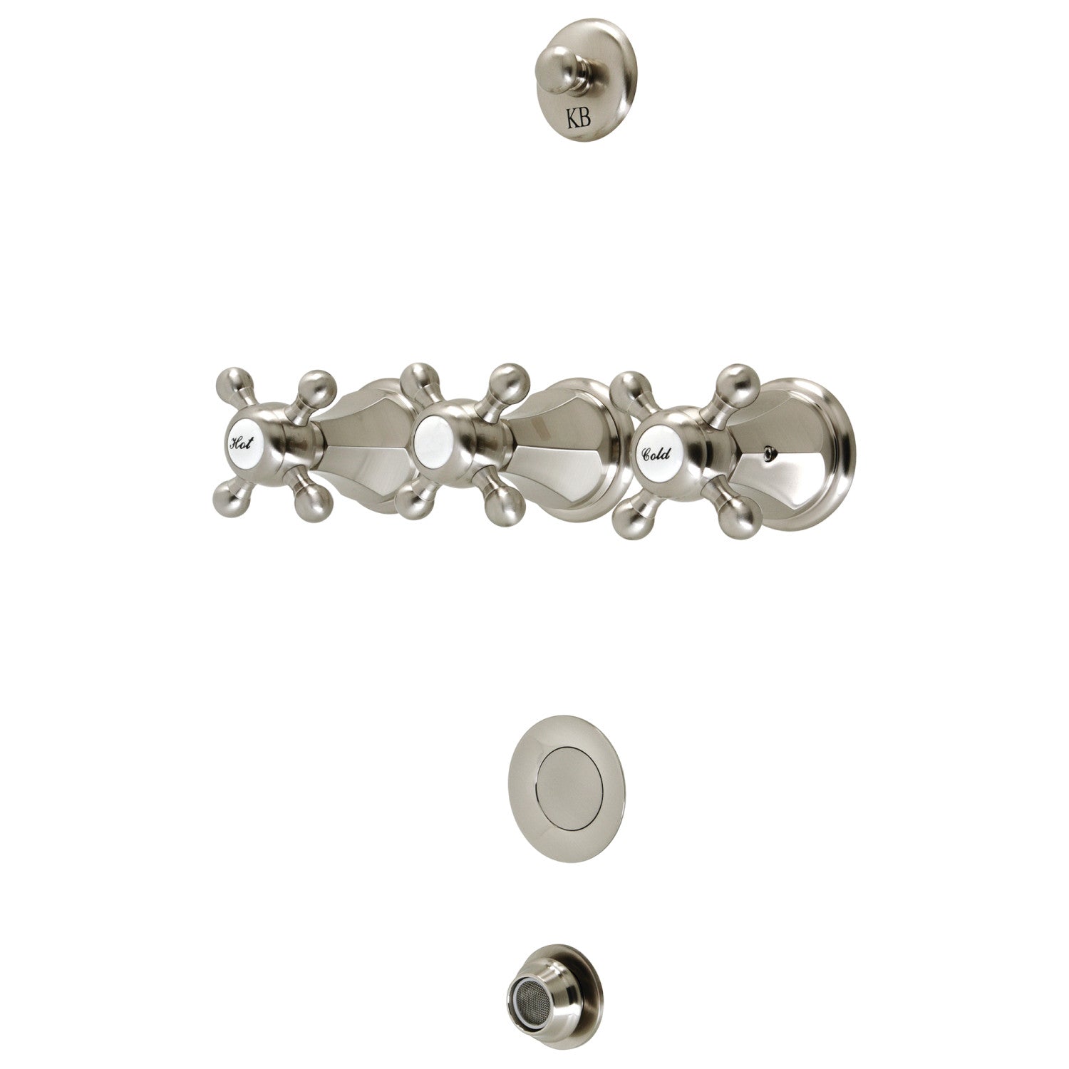 Kingston Heirloom KB4328BX - Robinet de bidet de pont métropolitain à trois poignées avec à tirette en laiton, nickel brossé