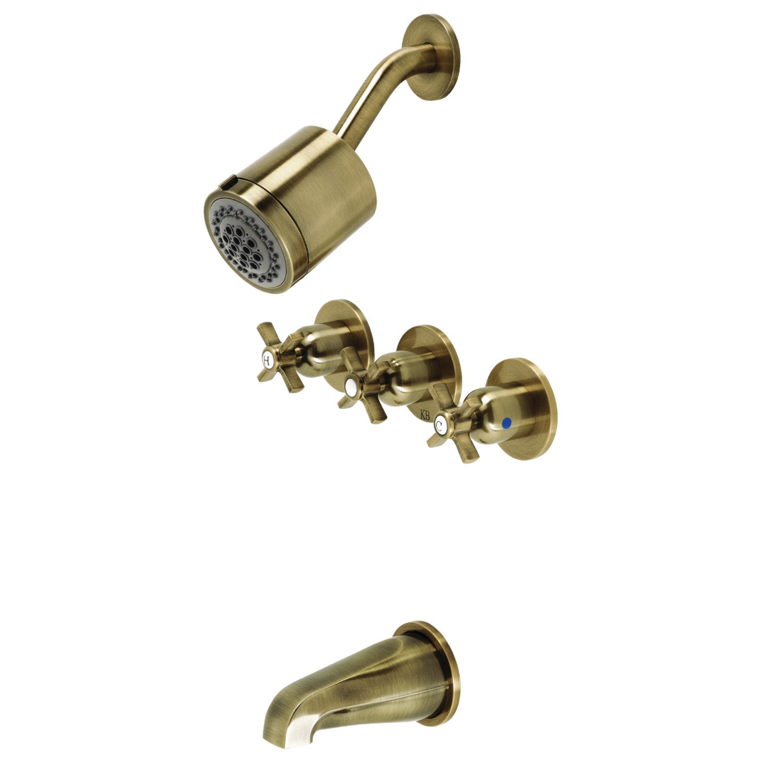 Kingston Tulare KBX8133ZX - Robinet de baignoire et de douche à triple poignée Millennium, laiton antique