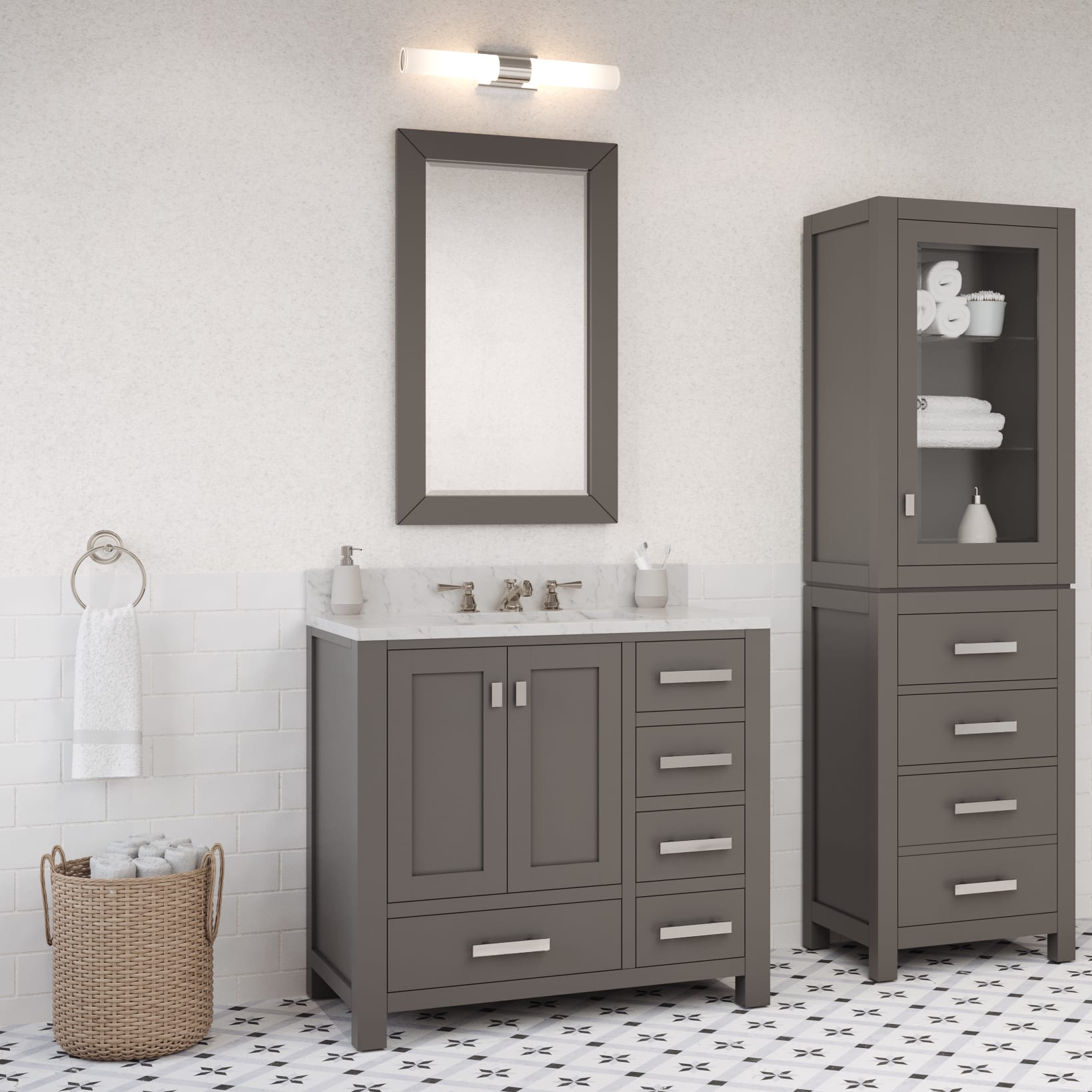 Kingston Luxe MS36CW01CG - 36 in. x 21.5 in. Bathroom Vanity Marble Top in Carrara White and White Basin, Gray