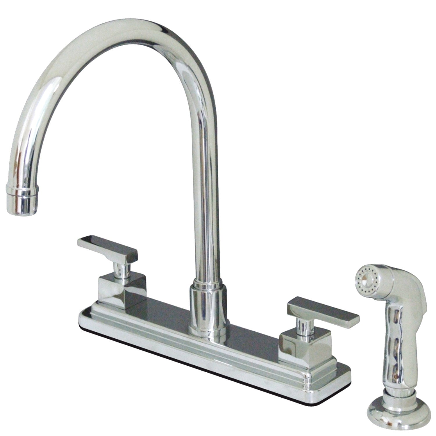 Kingston Sona KS8791QLL - Robinet de cuisine central à deux poignées 4 trous 8" avec pulvérisateur latéral, chrome poli