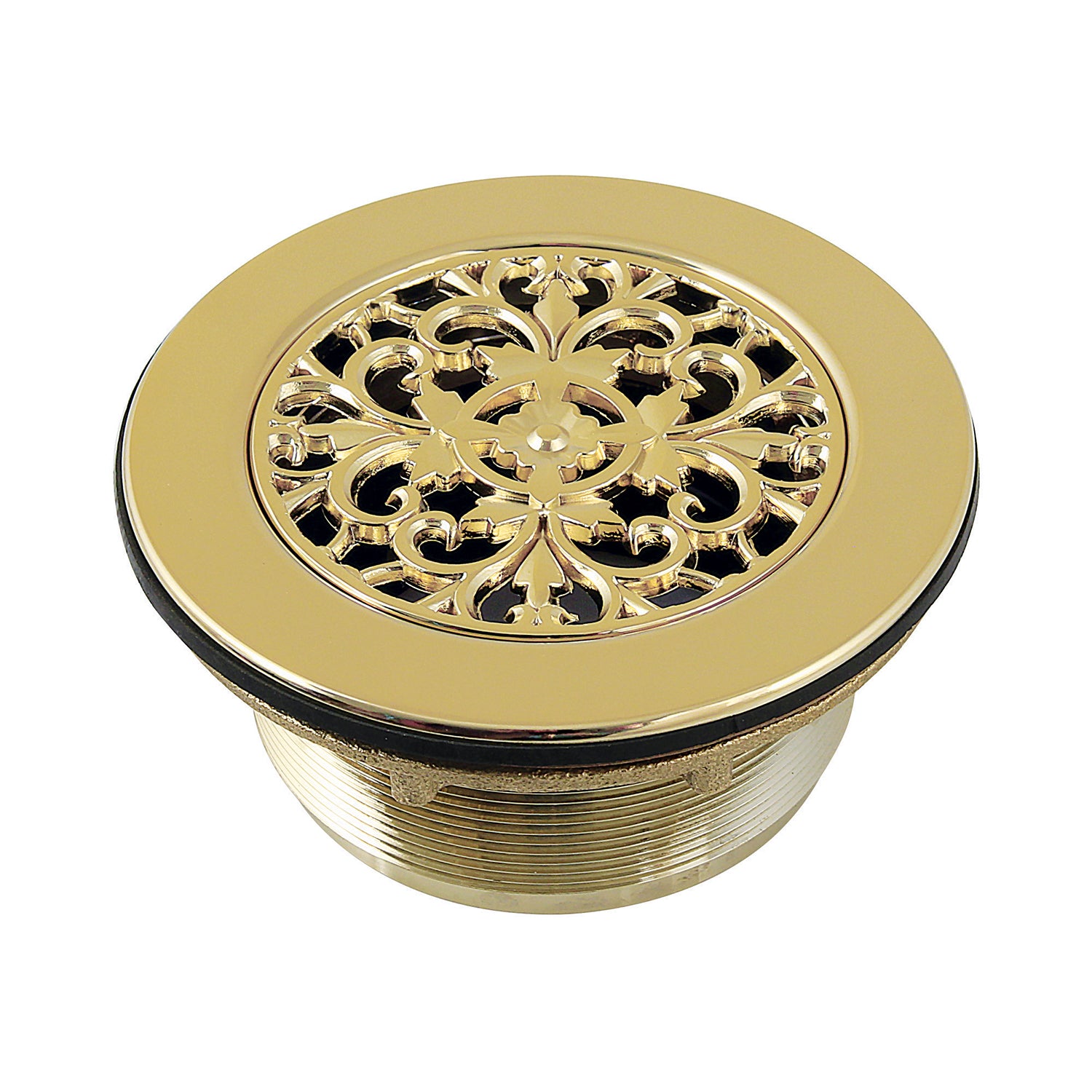 Kingston Watercourse BSFT4132 4-1/4-Inch Brass Round Grid Shower Base Drain with Flange, Polished Brass