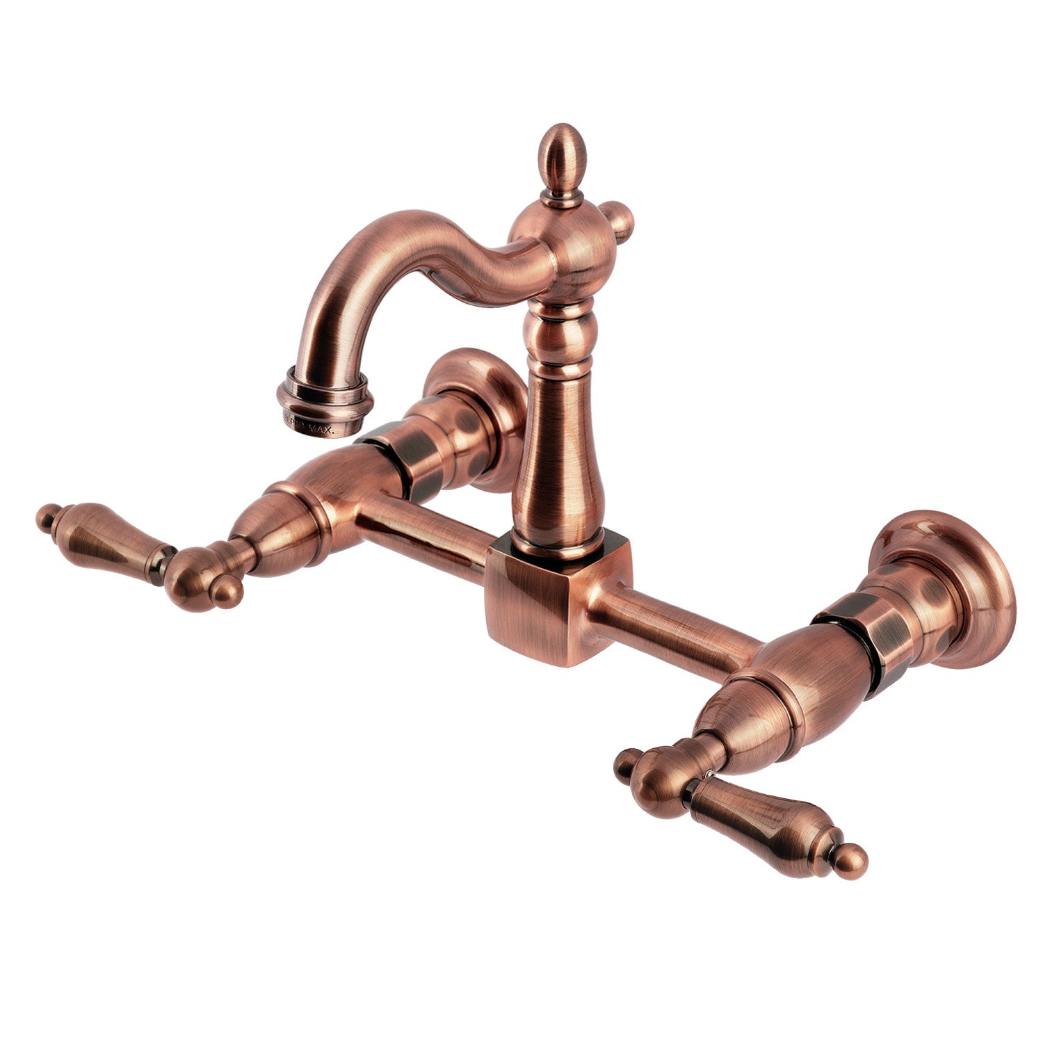 Kingston Heirloom KS244ALAC - Robinet de cuisine à deux poignées Heritage 2 trous Wall Mount Bridge, cuivre antique