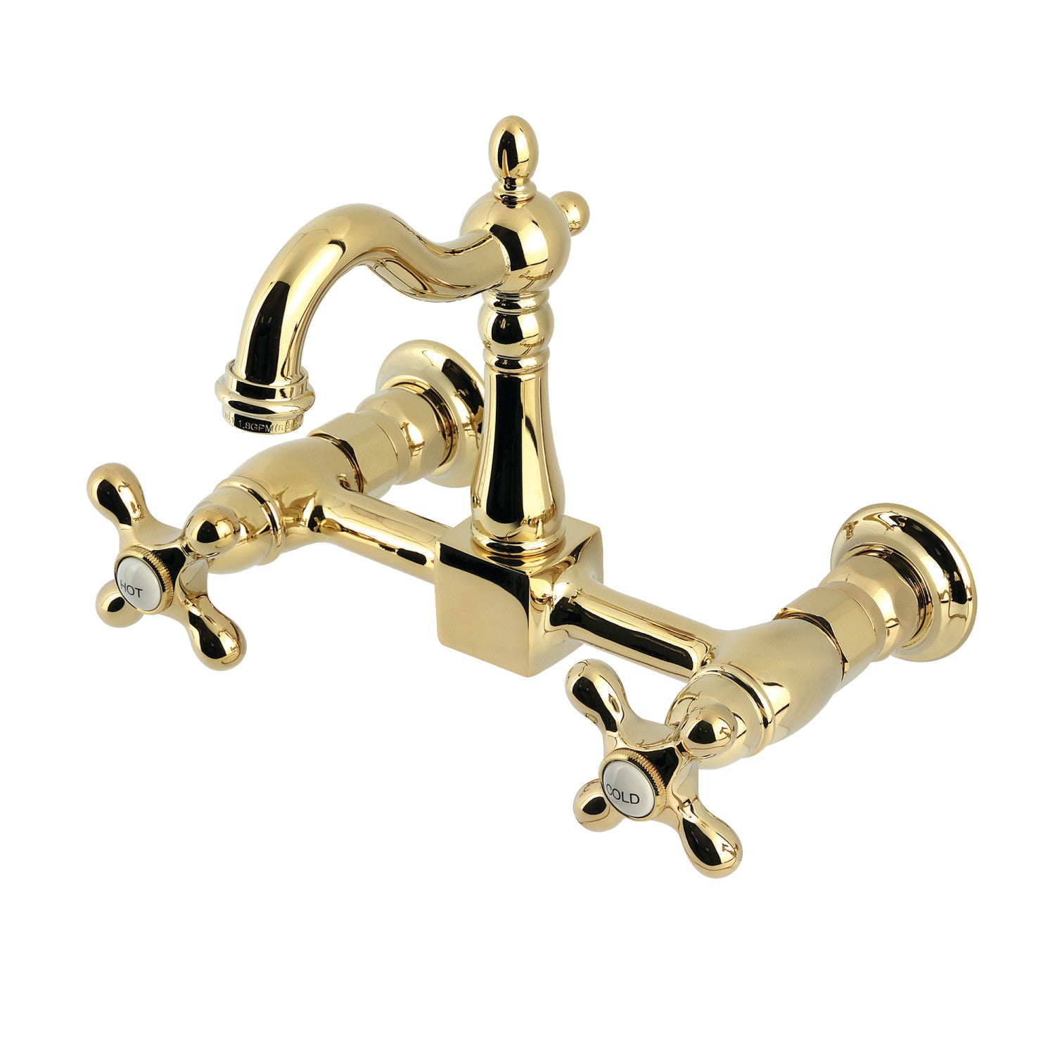 Kingston Heirloom KS2442AX - Robinet de cuisine à deux poignées Heritage 2 trous Wall Mount Bridge, laiton poli