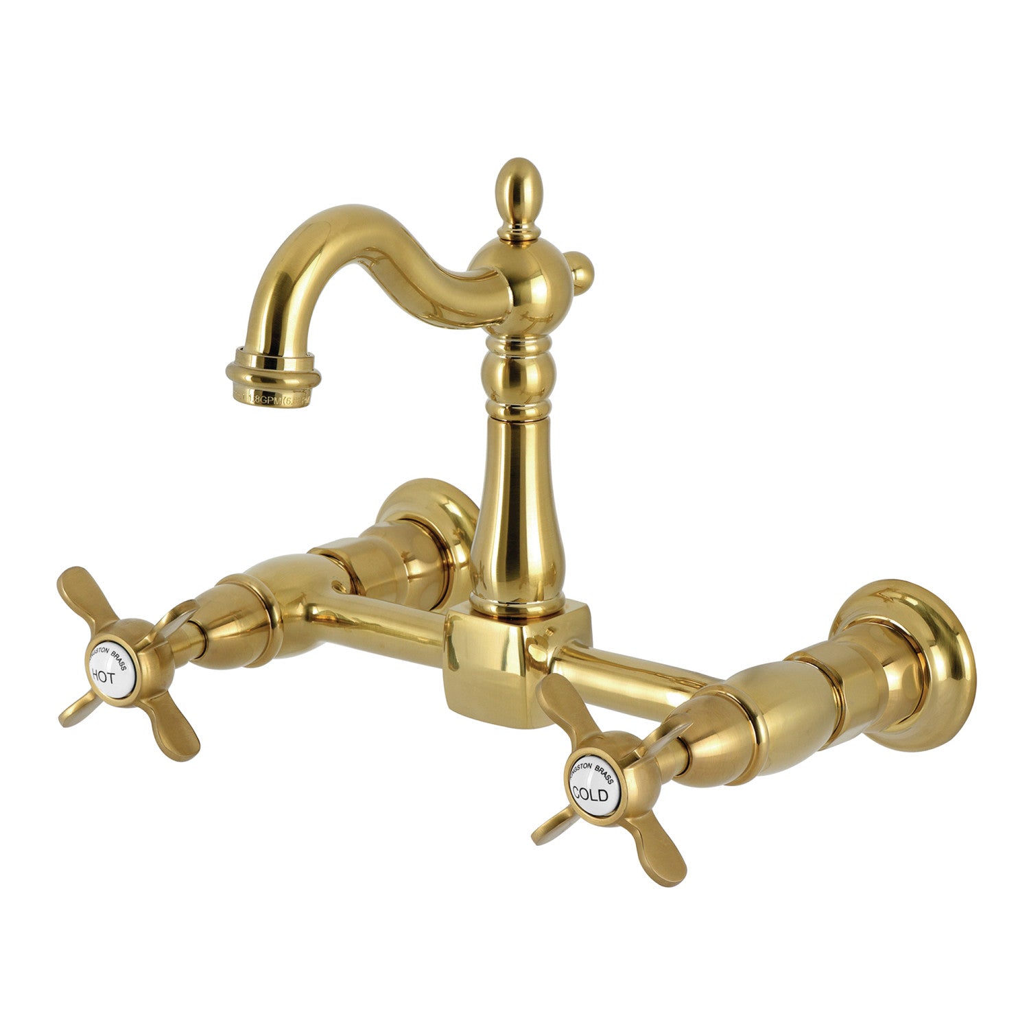 Kingston Heirloom KS2447BEX - Robinet de cuisine à deux poignées 2 trous Wall Mount Bridge, laiton brossé