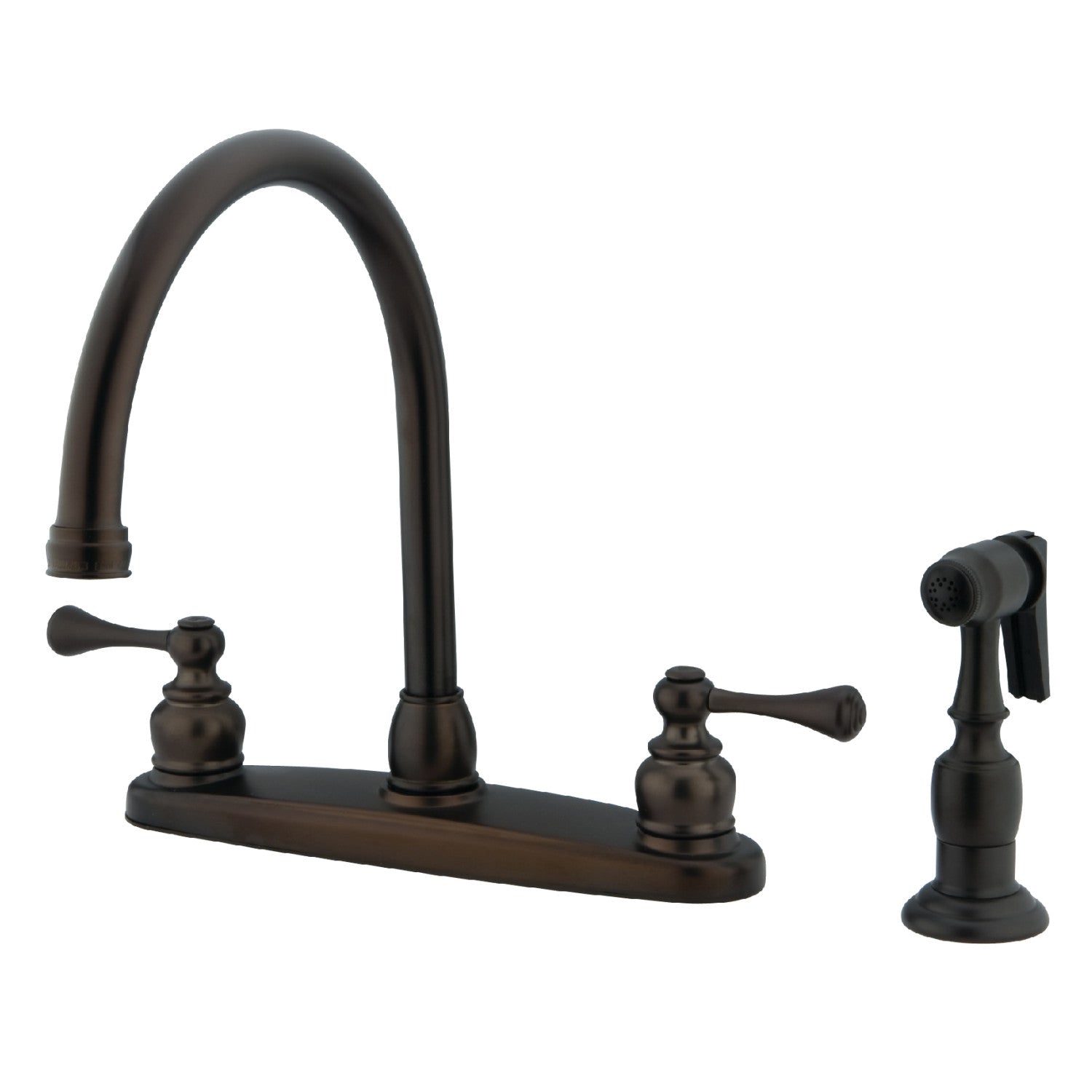 Kingston Vintage KB725BLBS Robinet de cuisine à deux poignées 4 trous 8" Centerset avec pulvérisateur en laiton, huile frotté Bronze