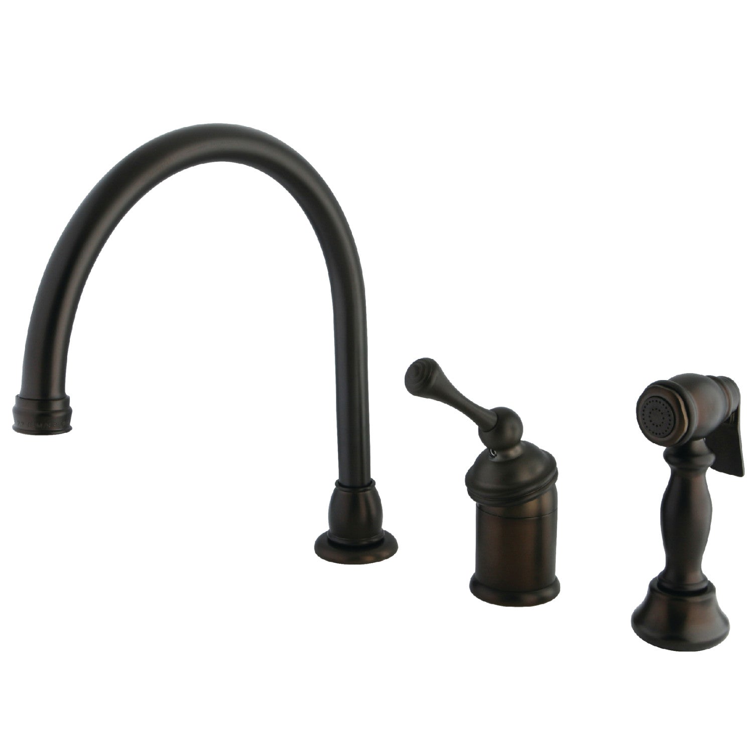 Kingston Tulare KB3815BLBS - Robinet de cuisine à une poignée géorgienne 3 trous avec pulvérisateur en laiton, bronze frotté à l'huile