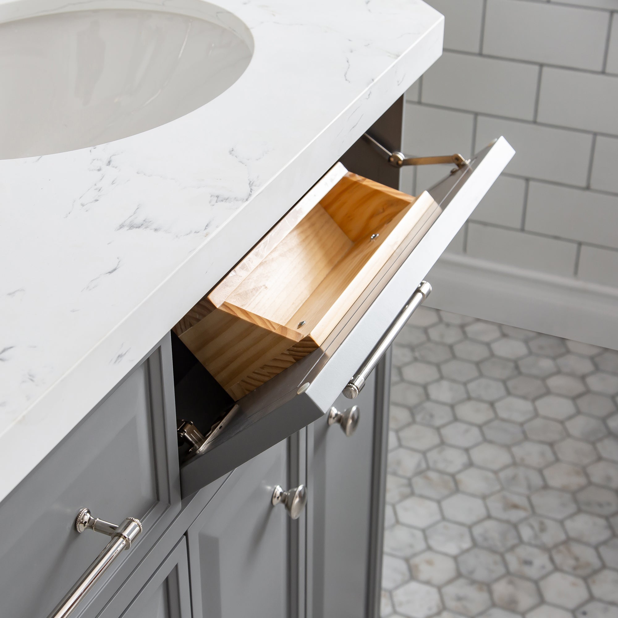 Kingston Luxe PA60QZ05CG - 60 in. x 22 in. Bathroom Vanity Quartz Top and White Basin, Cashmere Grey