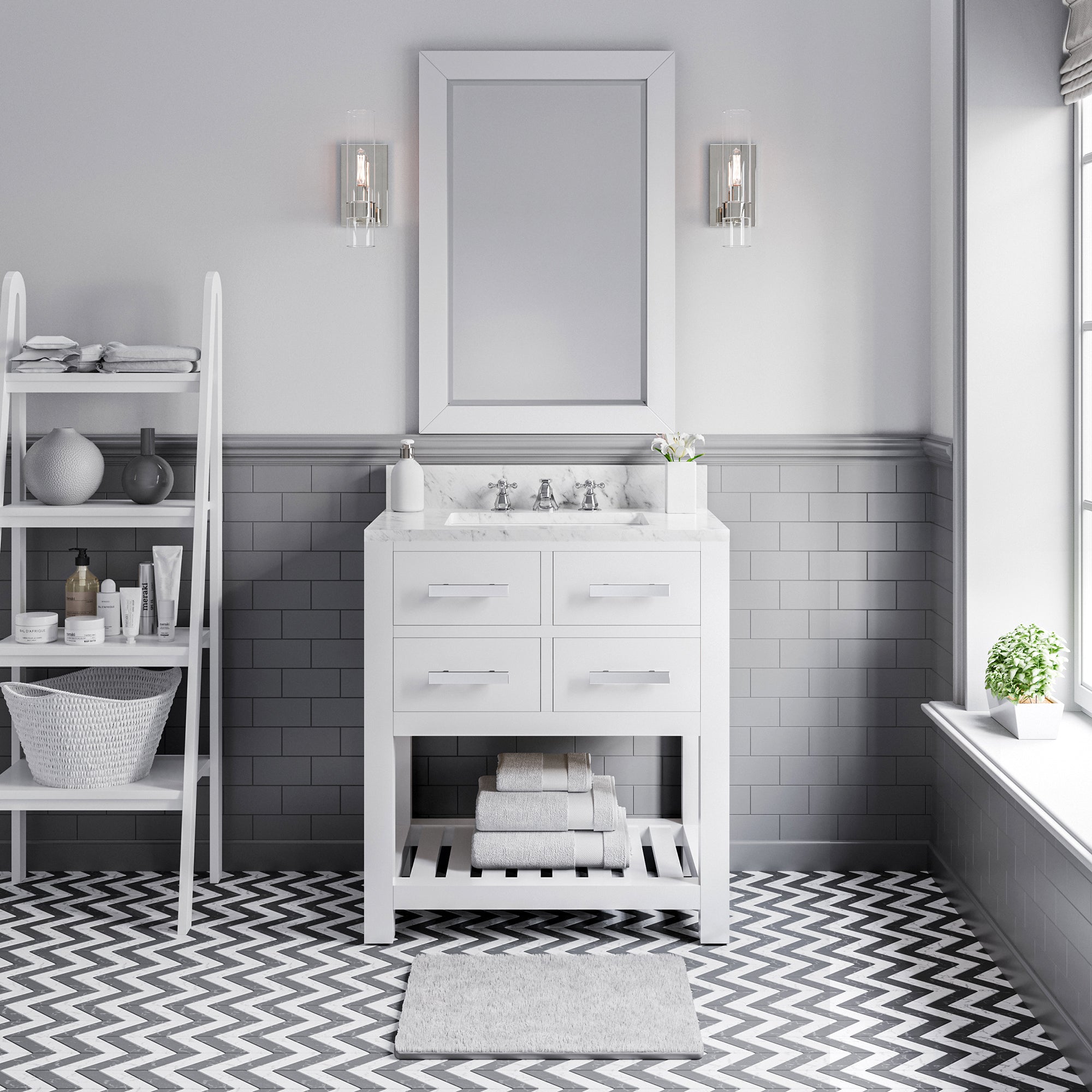 Kingston Luxe MA30CW01PW - 30 in. x 21.5 in. Bathroom Vanity Carrara White Marble Top, Carrara White