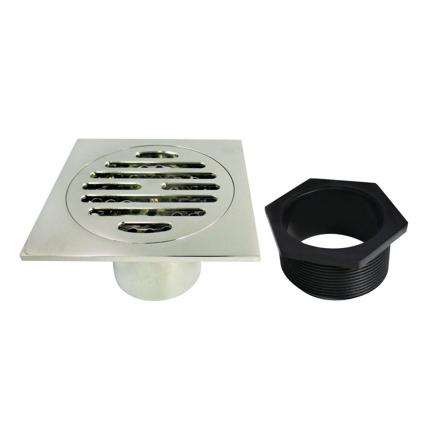 Kingston Watercourse BSF4262PN 4-Inch Brass Square Grid Shower Drain with Hair Strainer, Polished Nickel