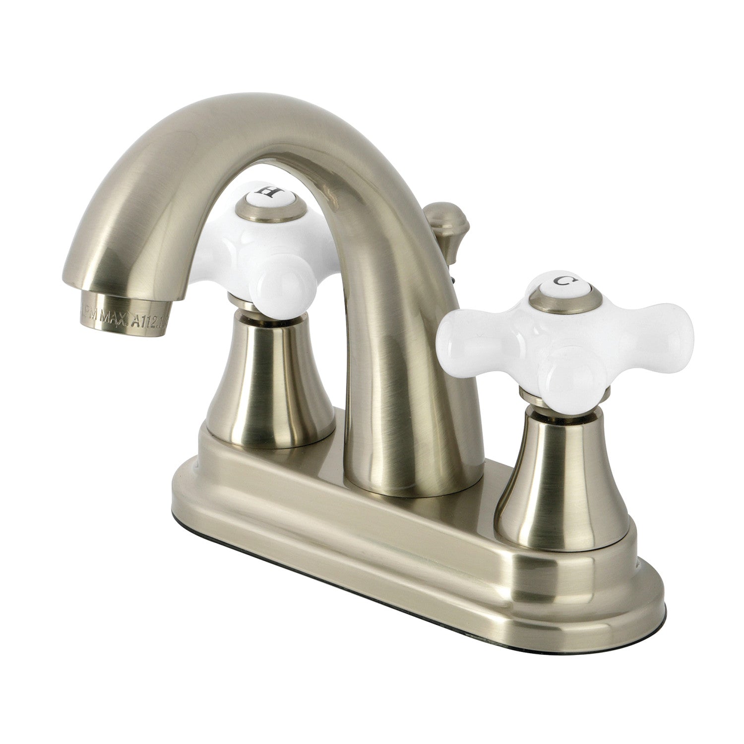 Kingston Heirloom KS7618PX - Robinet de salle de bains à double poignée vintage anglais 3 trous montage sur plage 4-Inch Centerset avec à tirette en laiton, nickel brossé