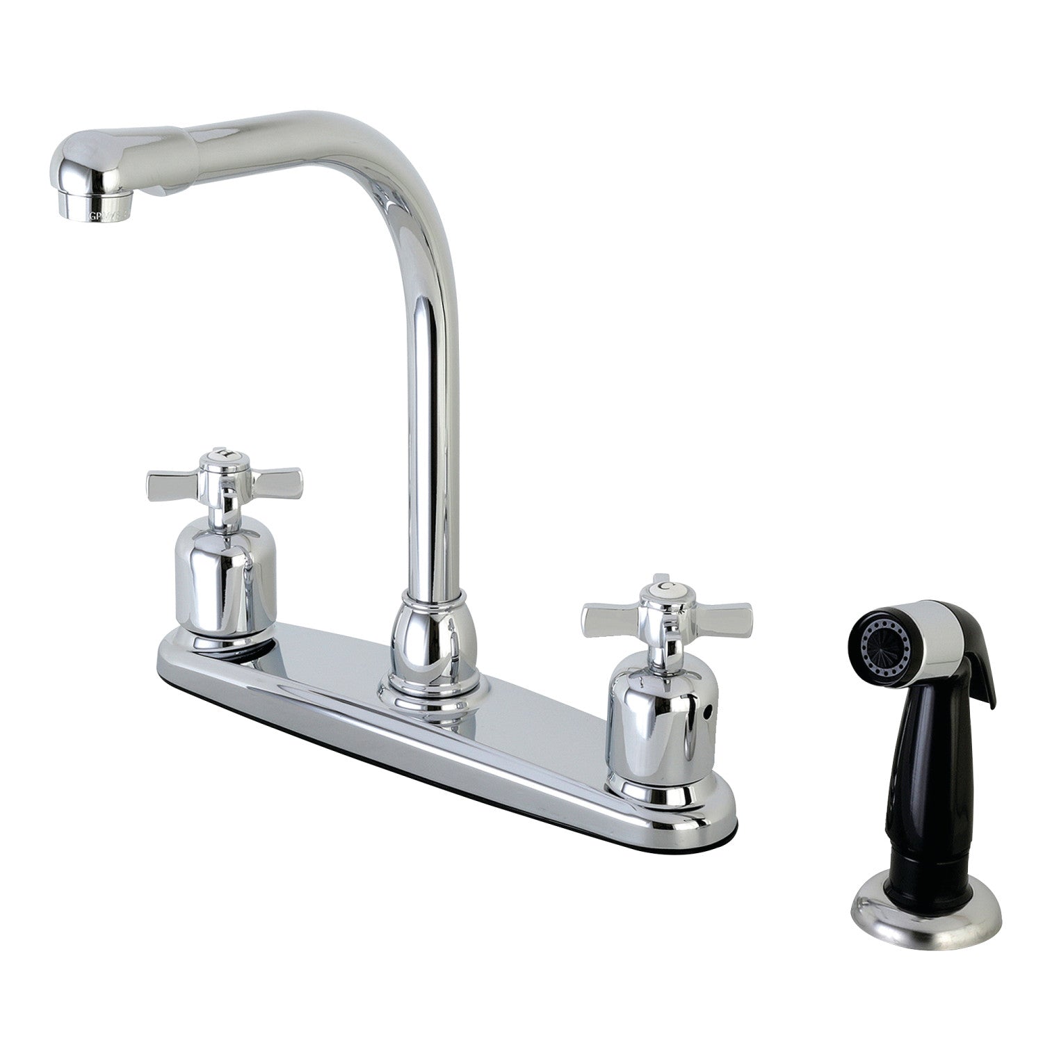Kingston Millennium FB751ZX Robinet de cuisine à deux poignées 4 trous 8" Centerset avec pulvérisateur latéral, chrome poli
